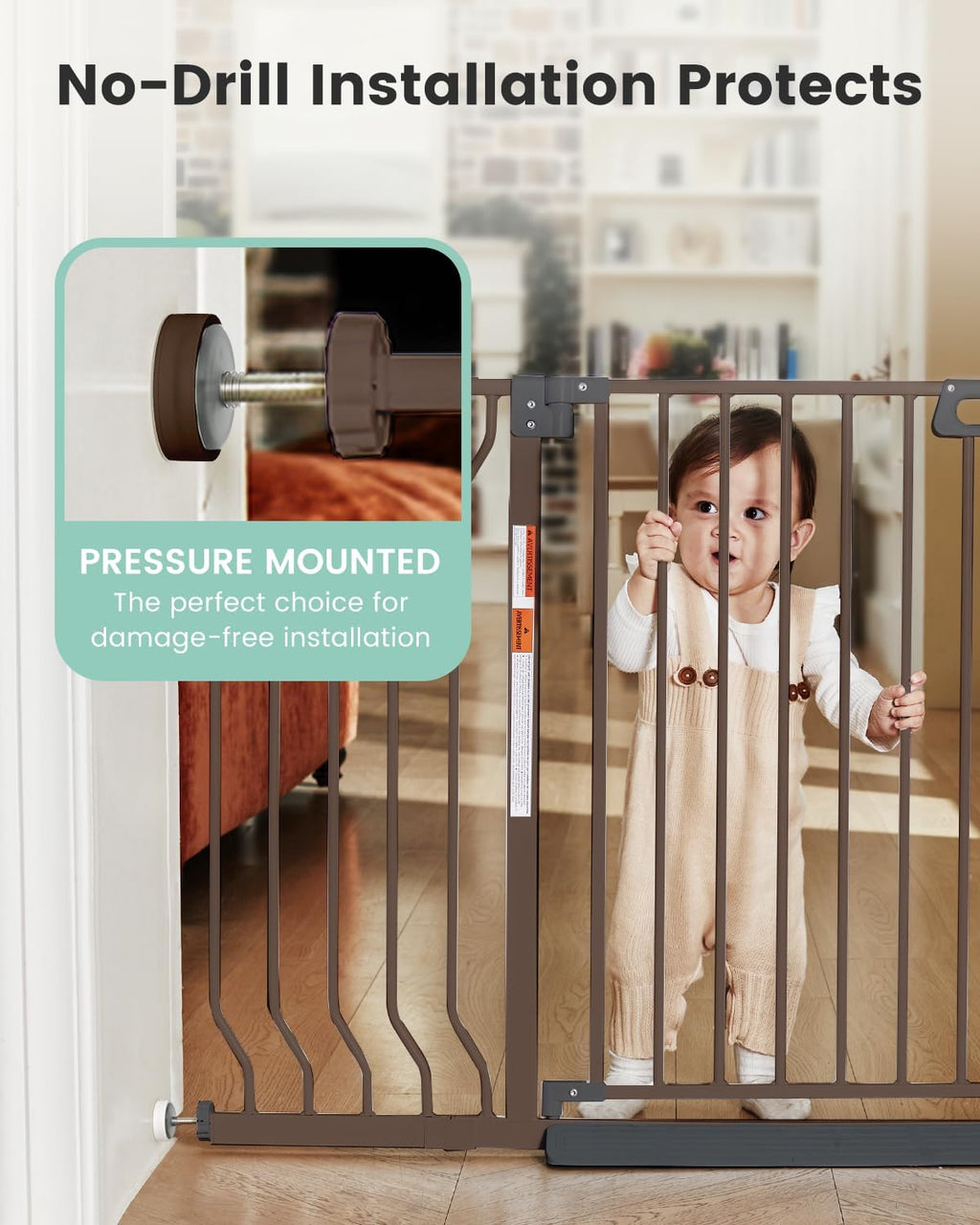 Mom's Choice-GROWNSY Baby Gate for Stairs, 29"-43" Pressure Mounted Pet Gate for Doorways-Auto Close Dog Gate for The House-Easy Installation & Walk Thru Wide Safety Gate