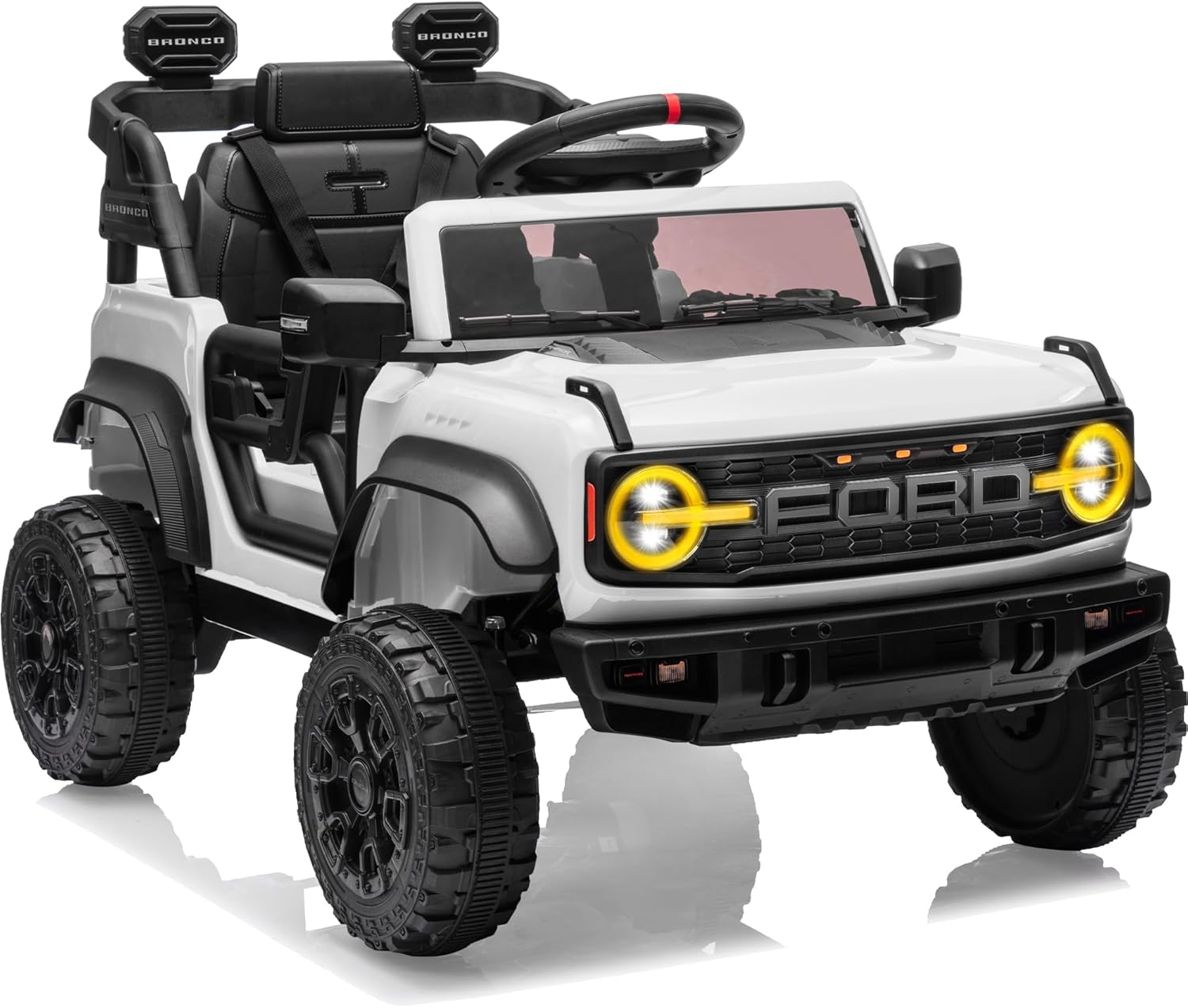 Ford Bronco Raptor 12V Toddler Ride on Toys, Safe Kids Ride on Truck with Remote Control, Children Electric Cars with 4 Wheels Suspension, Radio, Music, Bluetooth (12V, White)