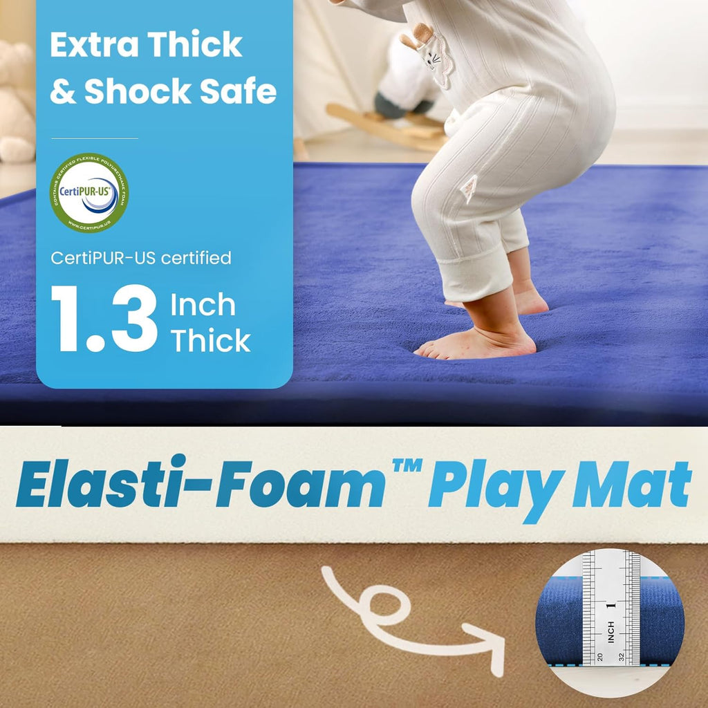 Baby Play Mat for Kids Room,Extra Thick Elasti-Foam Anti-Fall Cushion Mat for Babies,Toddlers,Infants,Water-Repellent&Non-Slip Bedroom Bedside Rugs(Royal Blue)