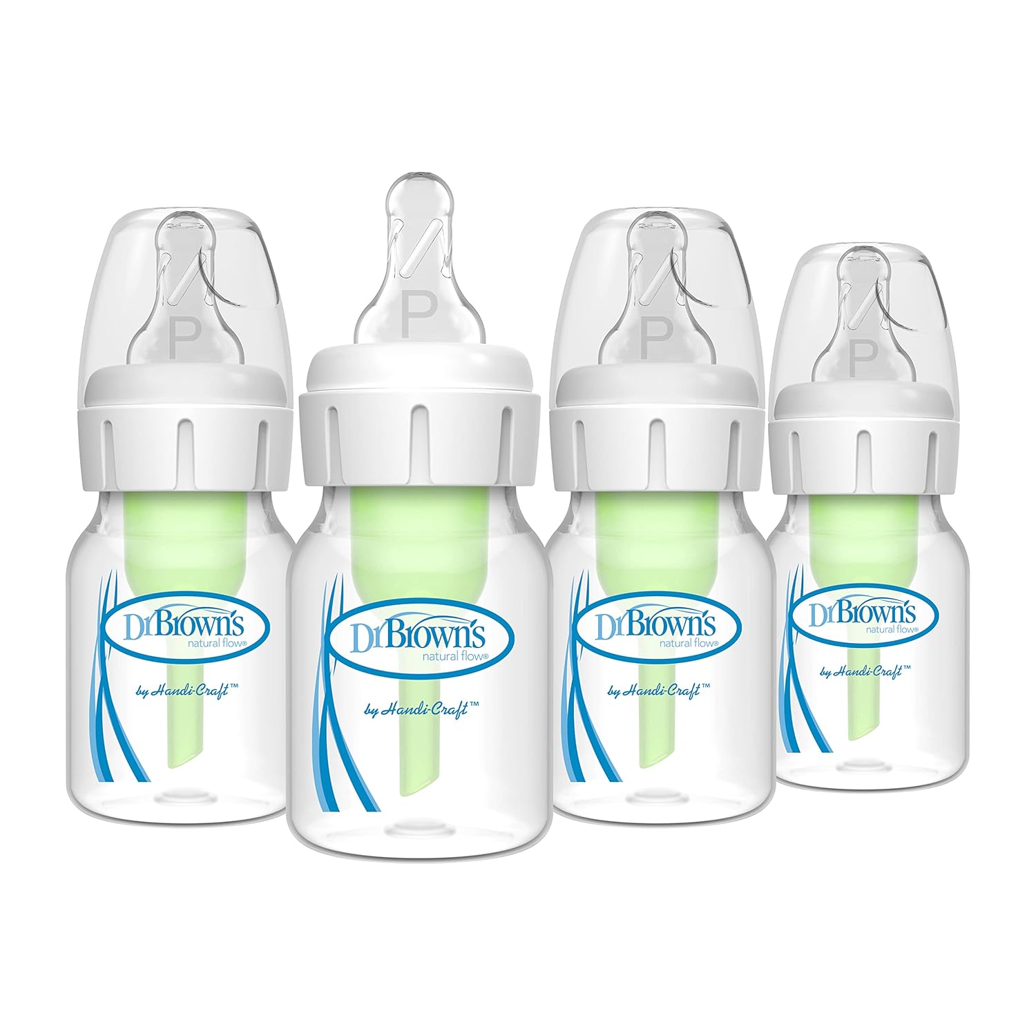 Dr. Brown's Natural Flow Anti-Colic Options+ Narrow Baby Bottle, 2 oz/60 mL, with Preemie Flow Nipple, 0m+, 4 Pack