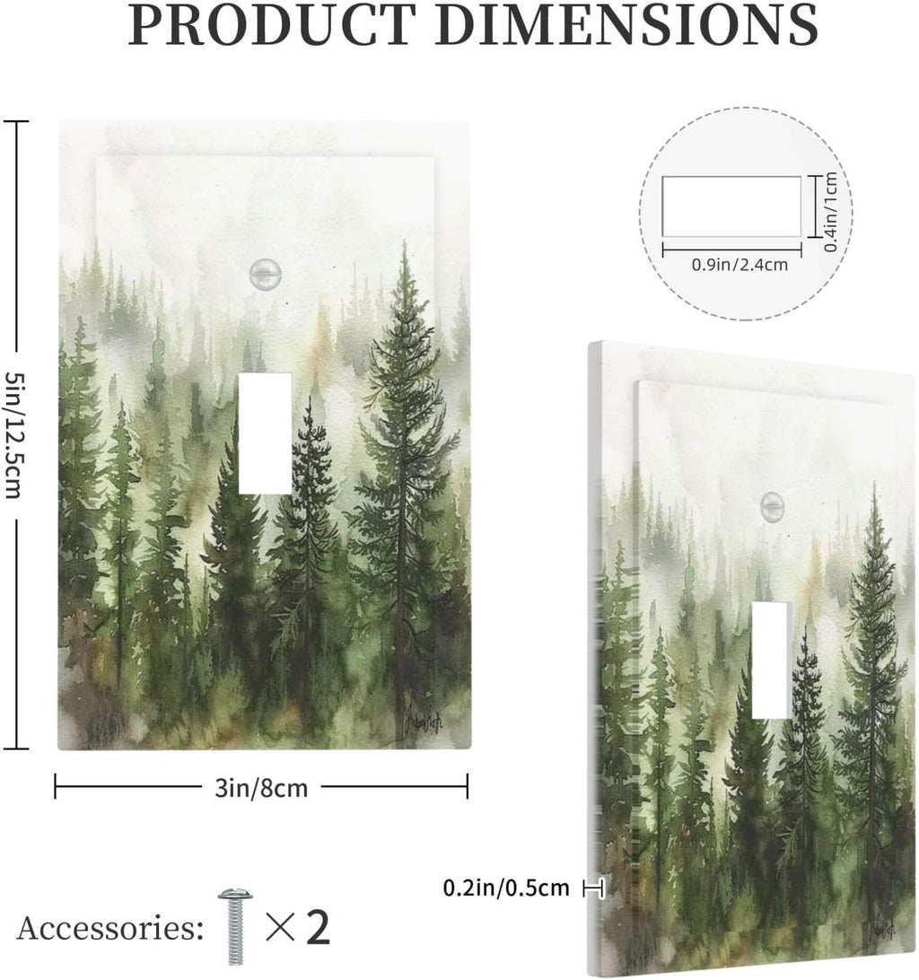 Decorative Light Switch Cover Green Forest Watercolor Painting Foggy Pine 1 Gang Single Toggle Device Electrical Faceplate Switchplates Decorator Outlet Wall Plate for Bedroom living Room