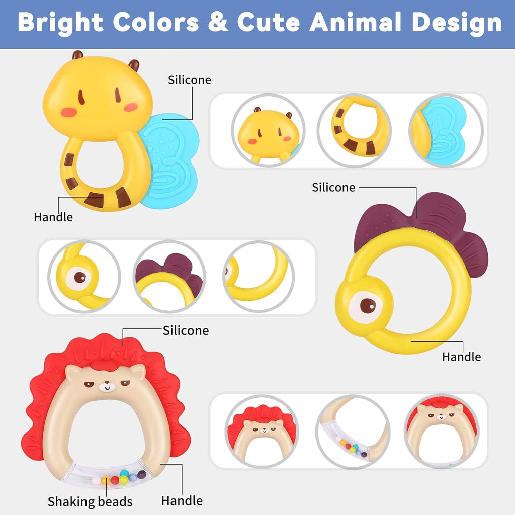 MOONTOY 9pcs Baby Rattles 3-6 Months, Infant Teething Toys 3-6 Months, Teethers Baby Toys 6-12 Months Sensory Toys for Babies 3 4 5 6 7 9 10 Month Boy Girl Gifts