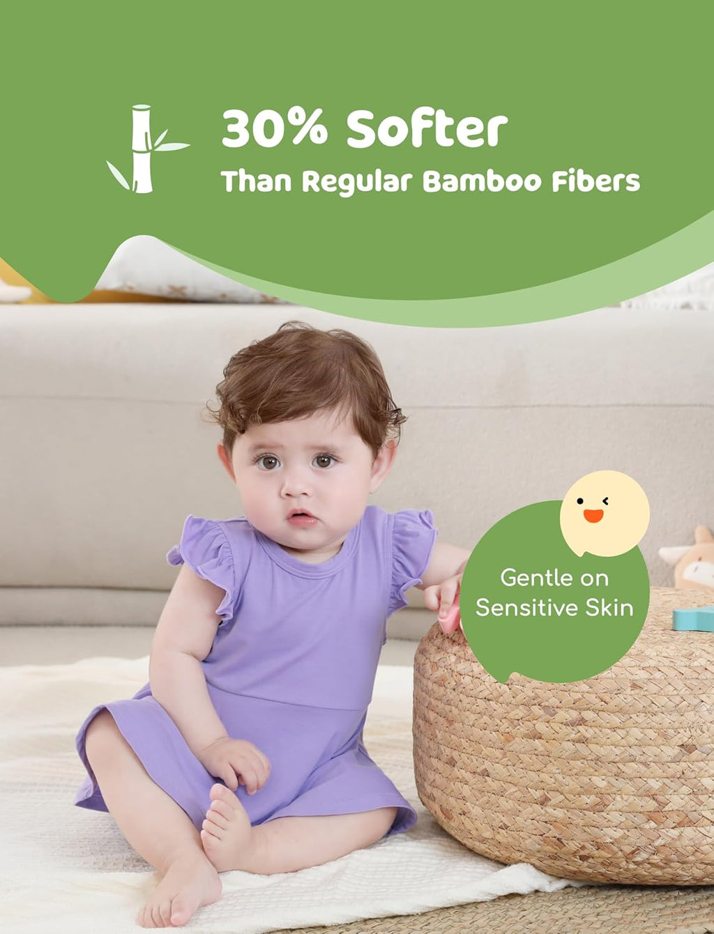 PATPAT Baby Girl Bodysuits - Soft Bamboo Viscose - Flutter Sleeves Cute Dress - Newborn Infant Summer Clothes - 3 Pack