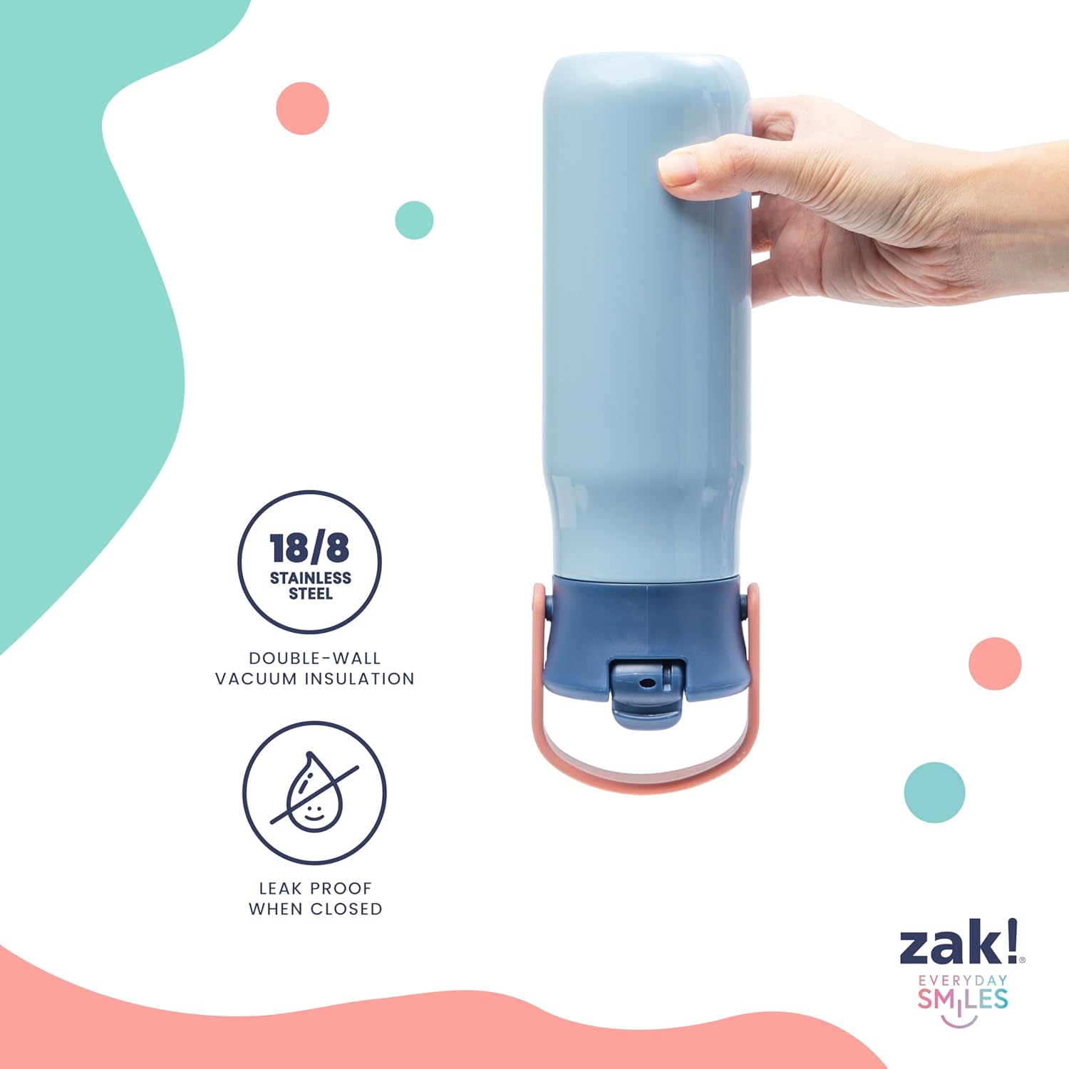 Zak Designs Barbie Harmony Water Bottle for Travel or At Home, 20oz Stainless Steel is Leak-Proof When Closed and Vacuum Insulated with Straw Lid and Carry Handle (Pink)