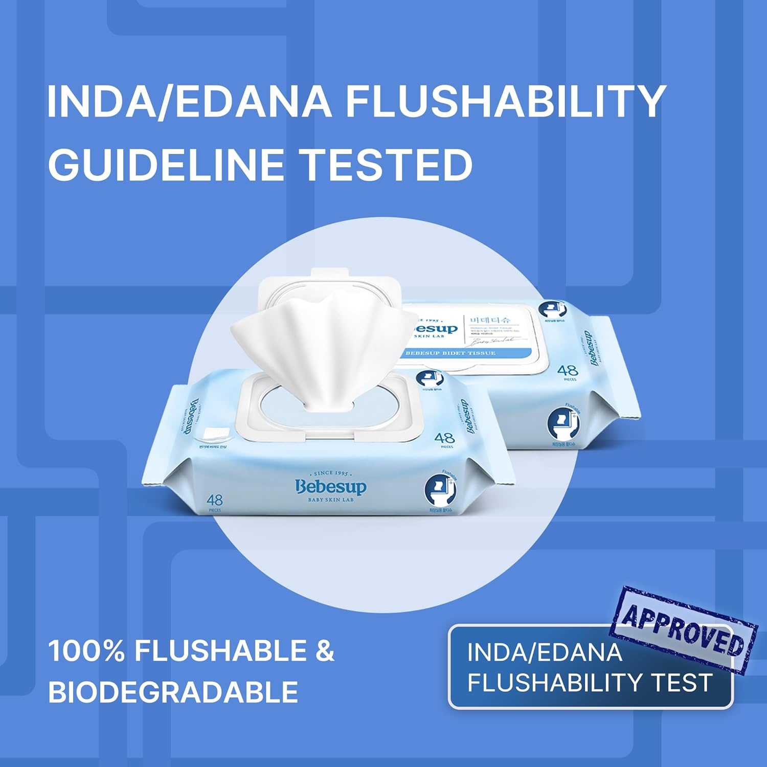 BEBESUP- Korea’s #1 Flushable Wipes- 100% Plant-Based Hypoallergenic Biodegradable 99% Water-Based Extra-Thick Organic Wipes Unscented for sensitive skin Flip-Top 432 Count (9 Packs)