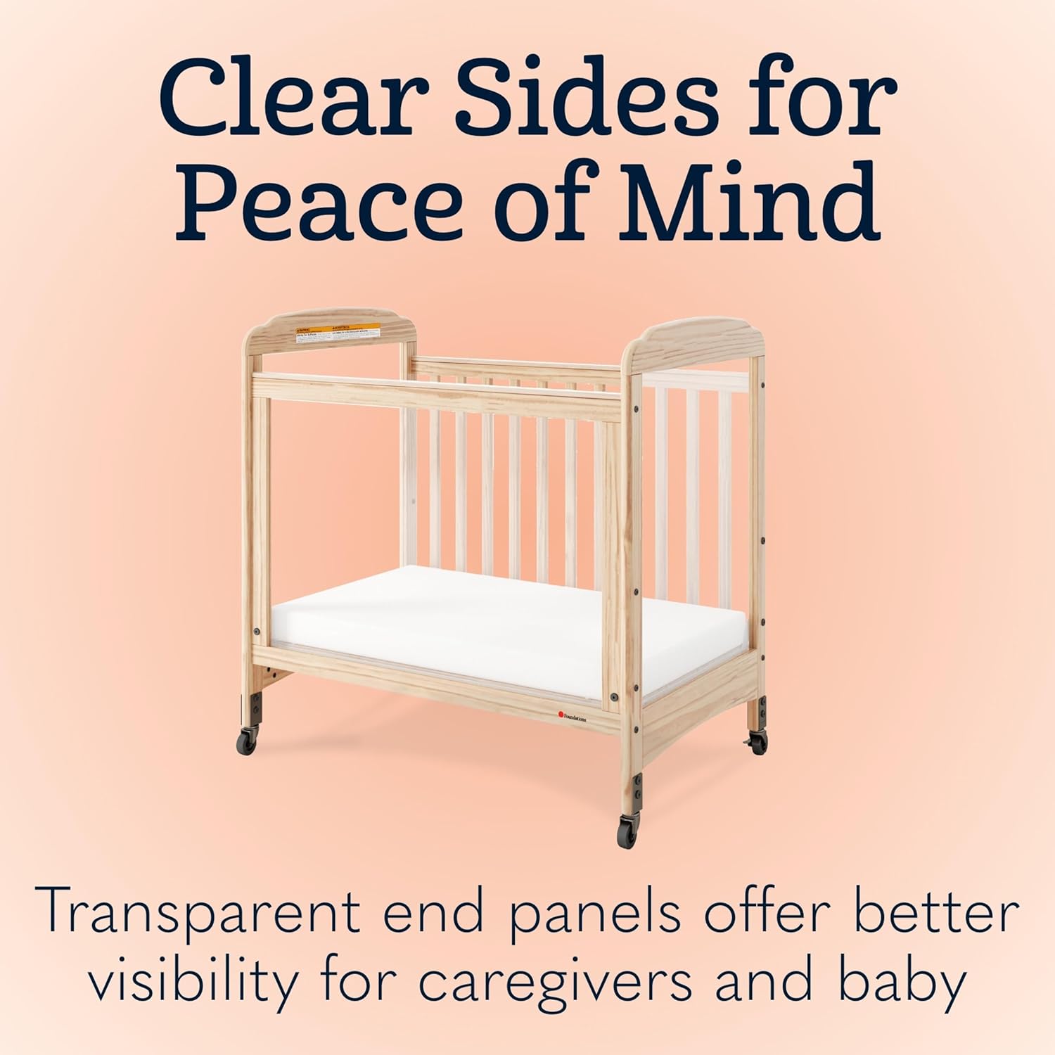 Foundations Serenity 3-Panel Clearview Compact Crib, Fixed-Side, Natural Wood