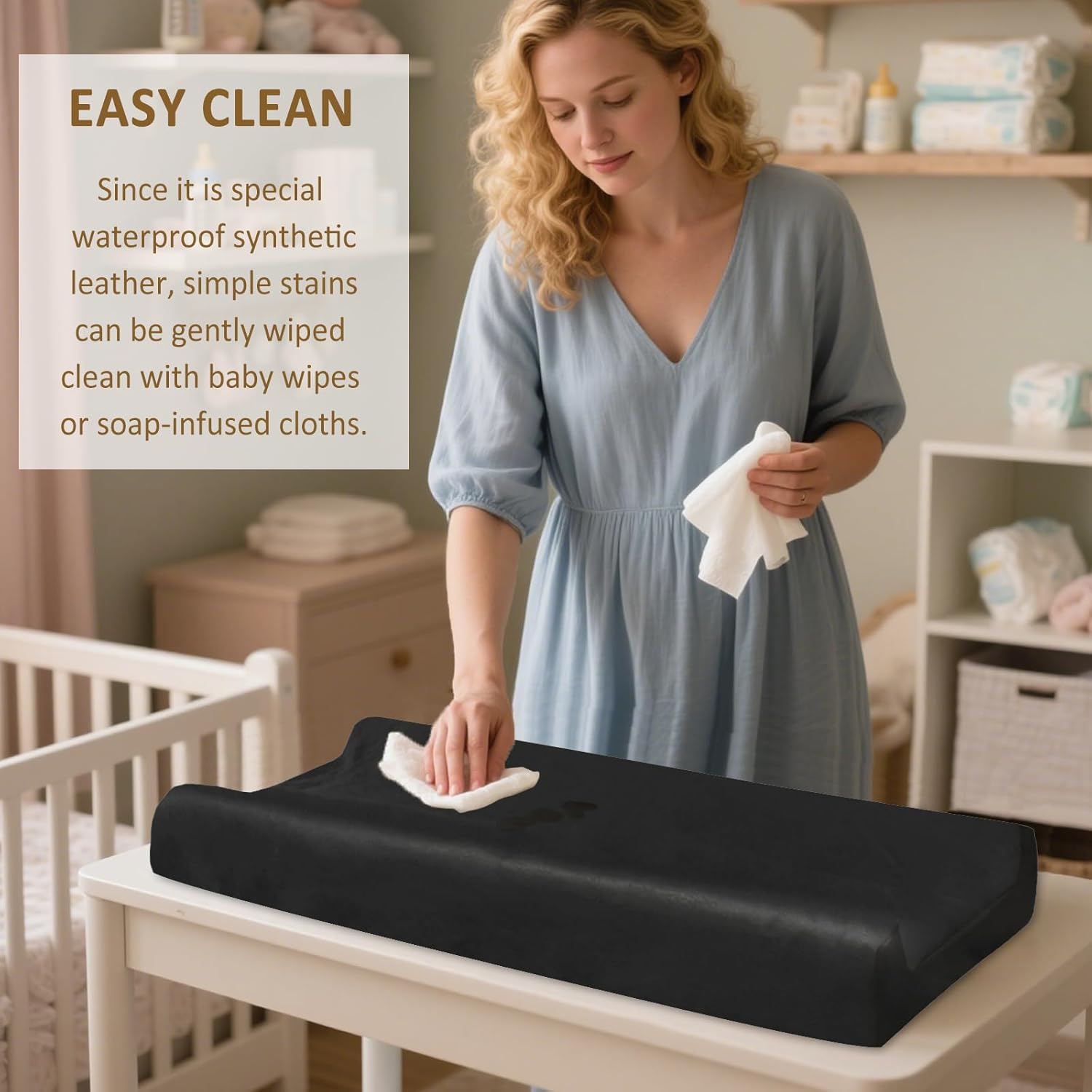 Owlowla Changing Pad Cover,Waterproof Changing Pad Covers-Soft Leather Diaper Changing Table Cover,Fits Standard Changing Pads for Baby Boy Girl（Black）