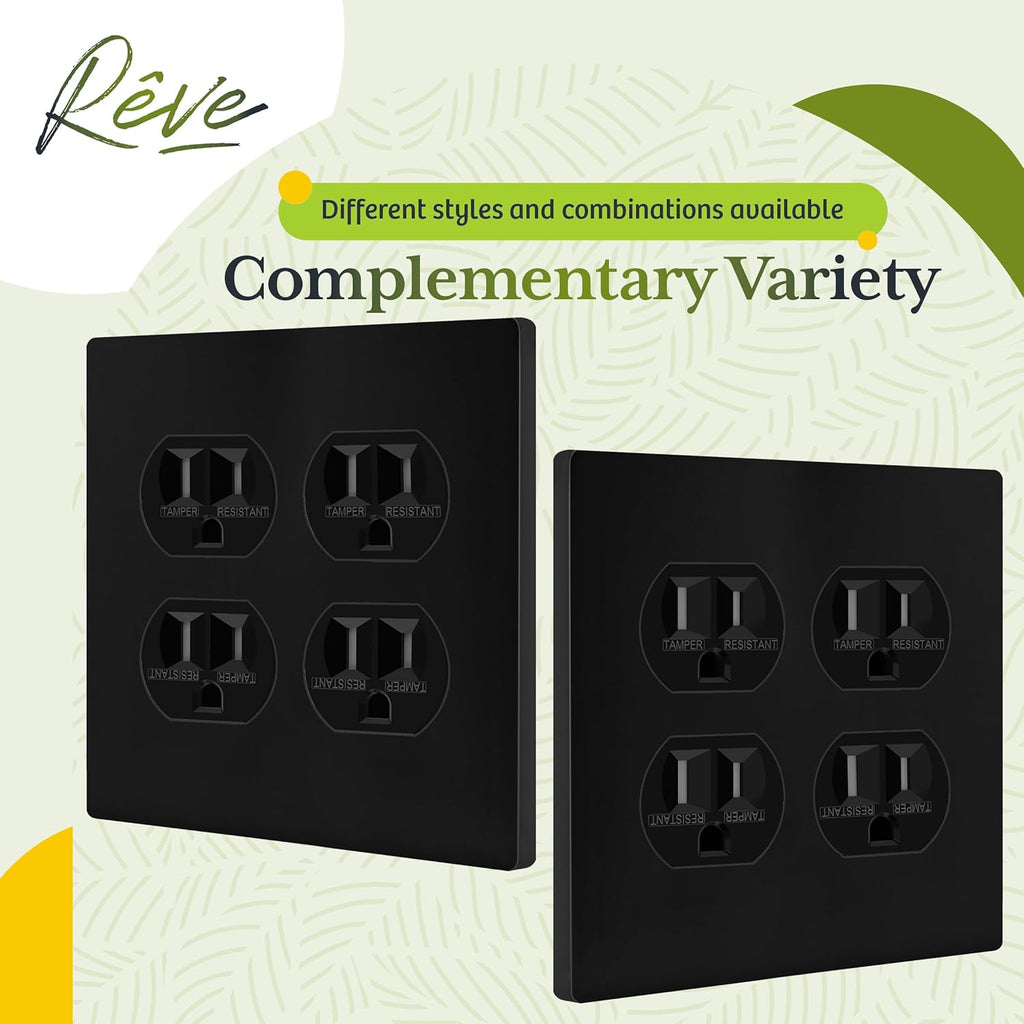 TG Screwless Duplex Wall Plate, Child Safe Double Receptacle Outlet Cover, Standard Size, 2-Gang 4.68" x 4.73", Unbreakable Polycarbonate Thermoplastic, UL Listed, SP-S2-BK, Glossy, Black