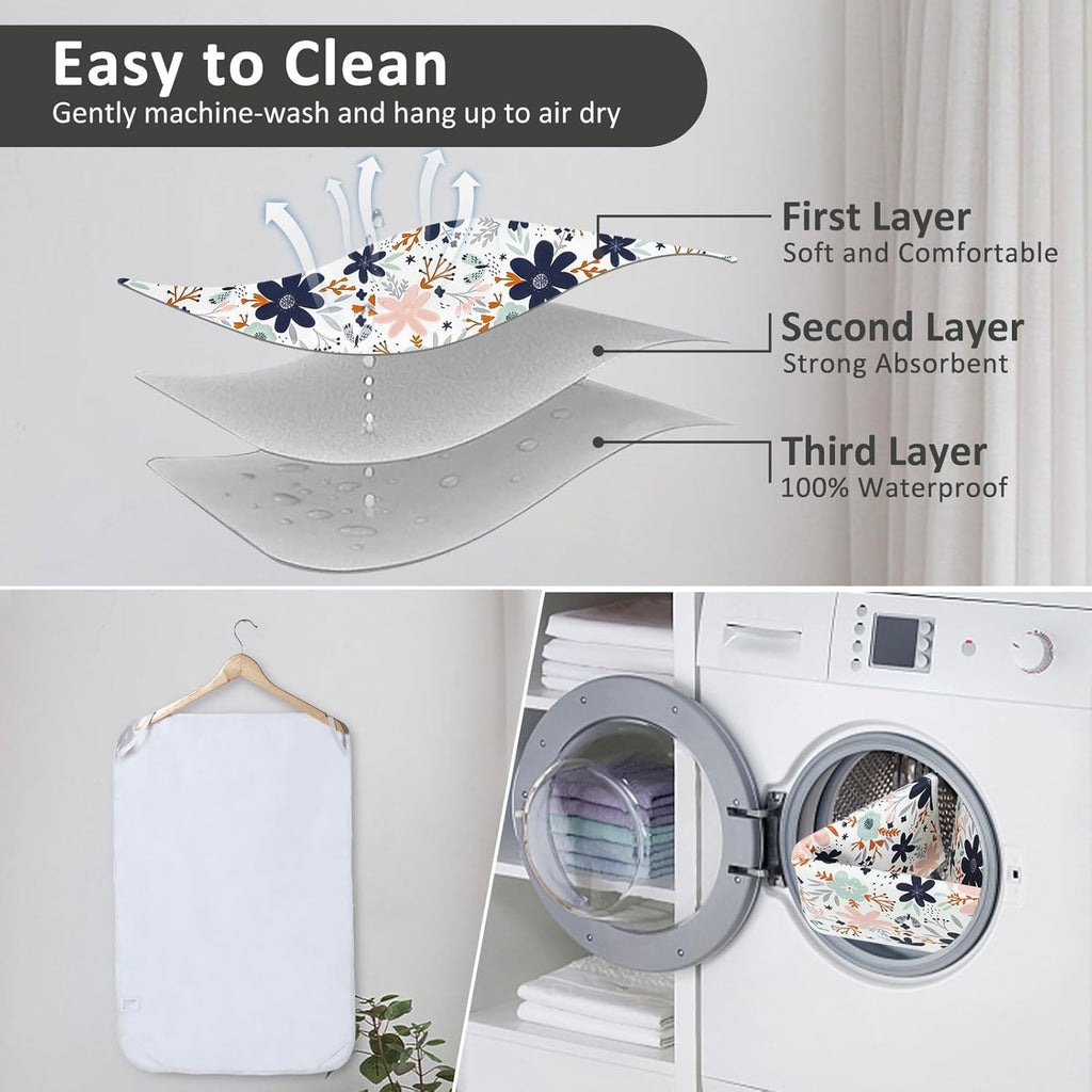 Baby Diaper Changing Pad, 21 5/8" x 31.5" Waterproof Changing Pad Liners - Reusable Soft and Absorbent Portable Changing Mat(Floral1PCS)