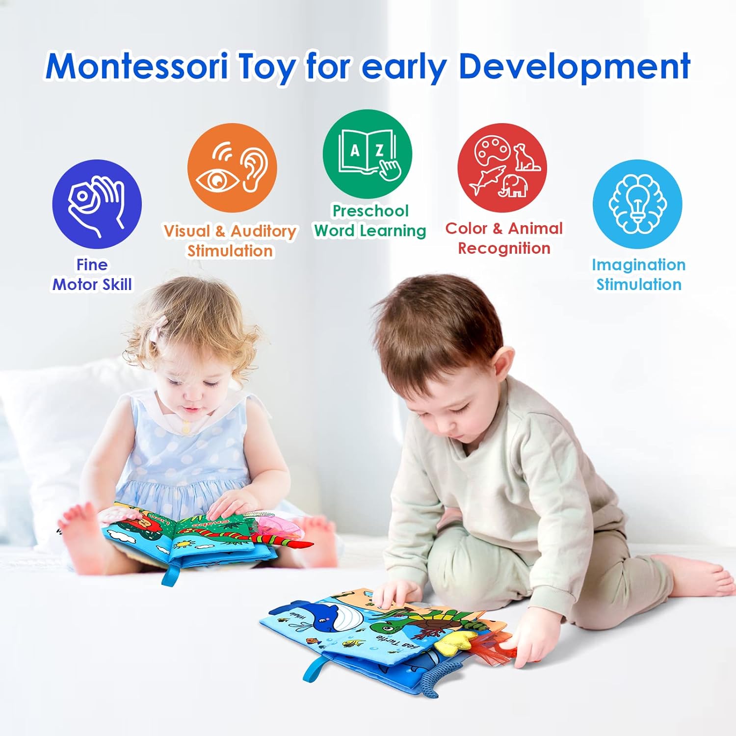 Baby Cloth Books 2PCS High Contrast Sensory Crinkle Book for Babies Tummy Time Early Learning Infant Toys for 0-18 Months