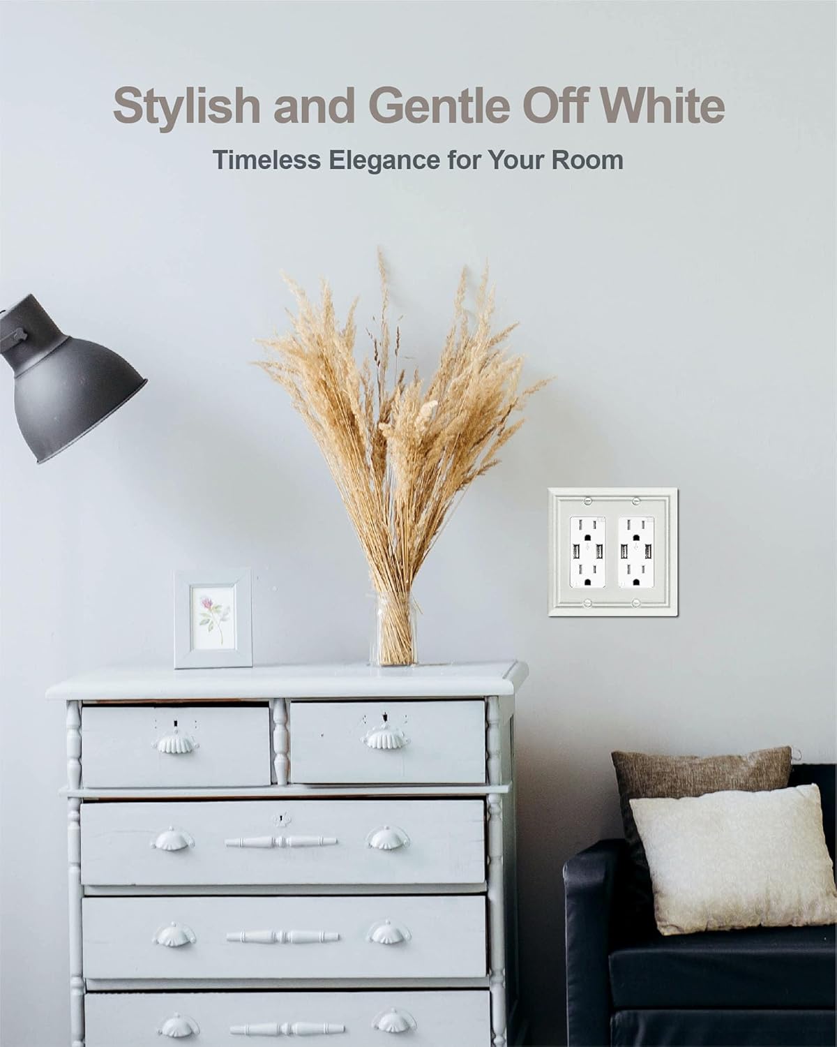 Double Decorator Wall Plates for Dimmer Switch, GFCI Outlet and Receptacal, Metal Outlet Covers and Switch Plates, Off White Finish, 2 Pack, 4.96''*4.88'', Midsize