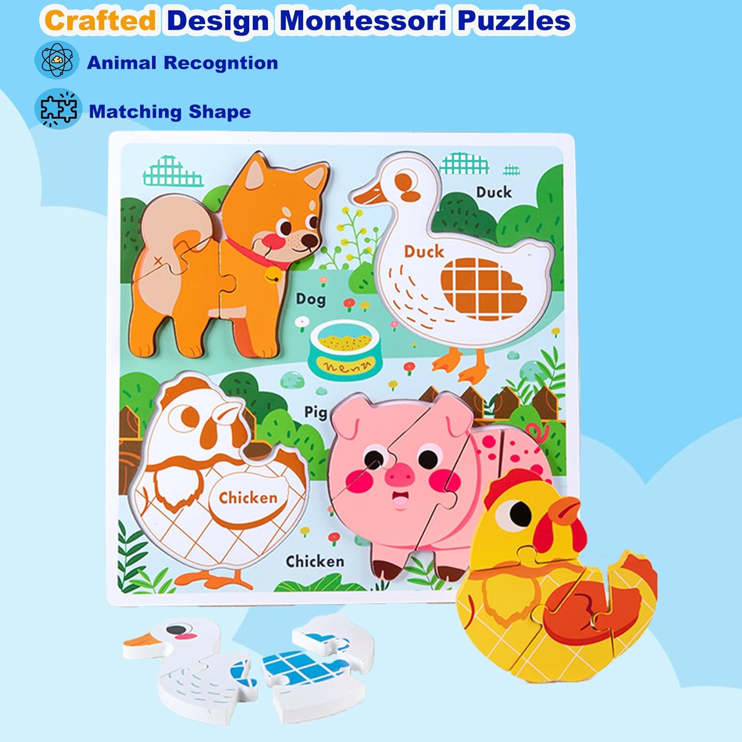 Farm Animal Puzzles for Toddlers 1-3, Gifts for 2 3 Years Old Girls Boys,Wooden Montessori Puzzle 2-4, Toddler Toys Learning Educational Toys Kids Ages 2-3