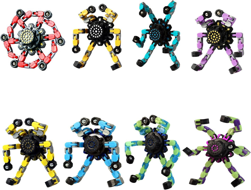 Fidget Toys Transformable Fidget Spinners for Kids and Adults Stress Relief Toys for Boys and Girls Fingertip Gyros for ADHD Autism for Kids Gifts Easter Basket Stuffers (Luminous + Standard -8pcs)