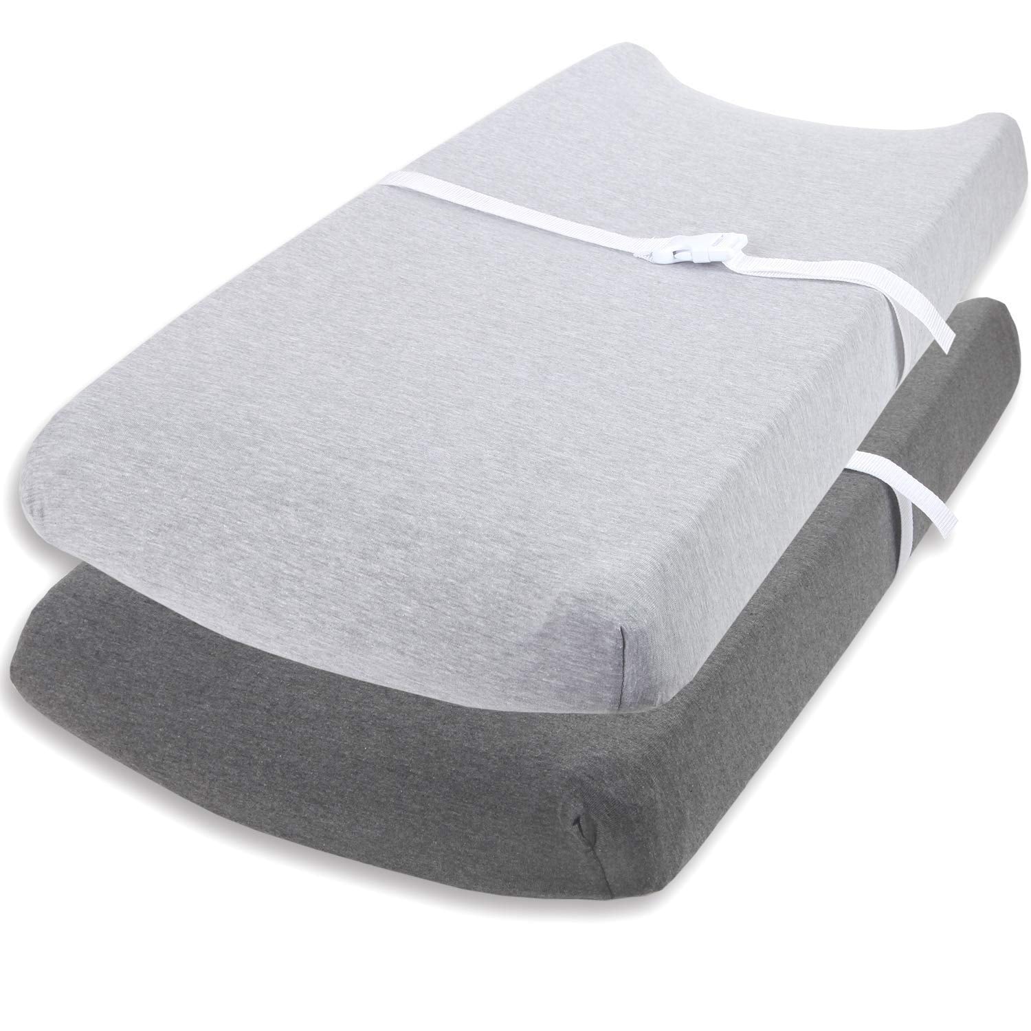 Cuddly Cubs Changing Pad Covers – 2 Pack – Snuggly Soft Plush Cotton Changing Table Covers for Boy, Girl – Fits Perfectly on Summer Infant and Other 16 x 32 Baby Changing Table Pads – Heather Grey