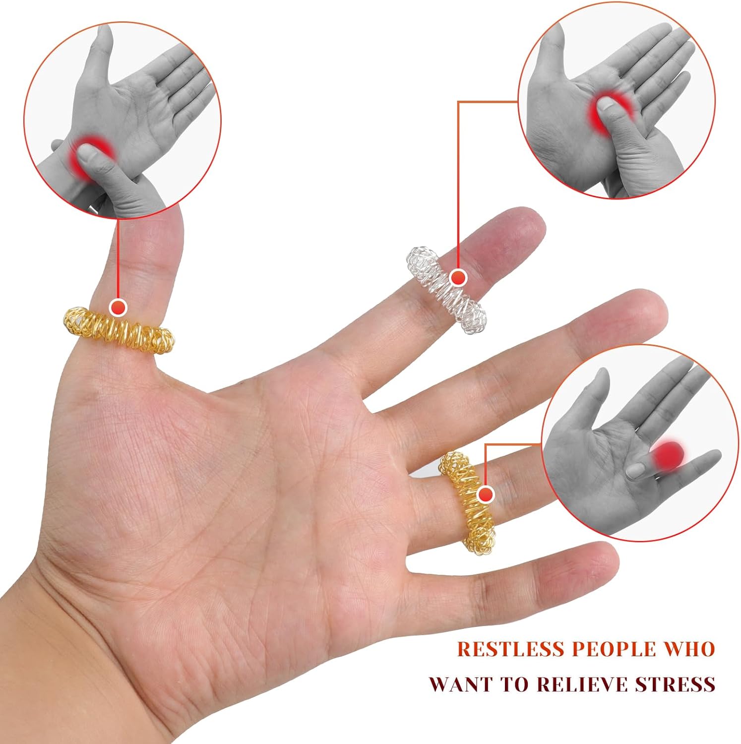 12 Pcs Fidget Rings Acupressure Rings Sensory Rings Trichotillomania Fidget Toys Stress Relief Toys Set Sensory Fidget Massager Ring for Fingers Stress Anxiety Relief(Silver and Gold)