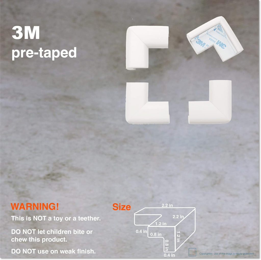 Roving Cove HeftyFit Corner Protector for Baby (8 Large Corners), Heavy-Duty Soft Rubber Foam Furniture Corner Bumper Guards, 3M Adhesive Pre-Taped, Oyster White (Off White)