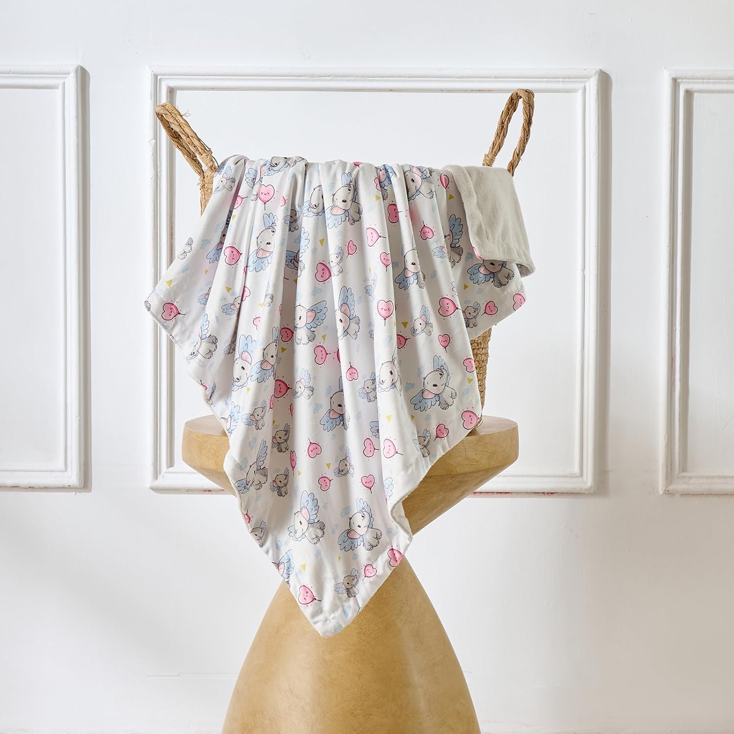 Baby Blanket 30x40 Inch Soft Double Layer Fleece Throw with Cute Grey Elephant Gender Neutral Crib Blanket for Infant, Toddler, Newborn Baby Girl or Boy Shower Gift