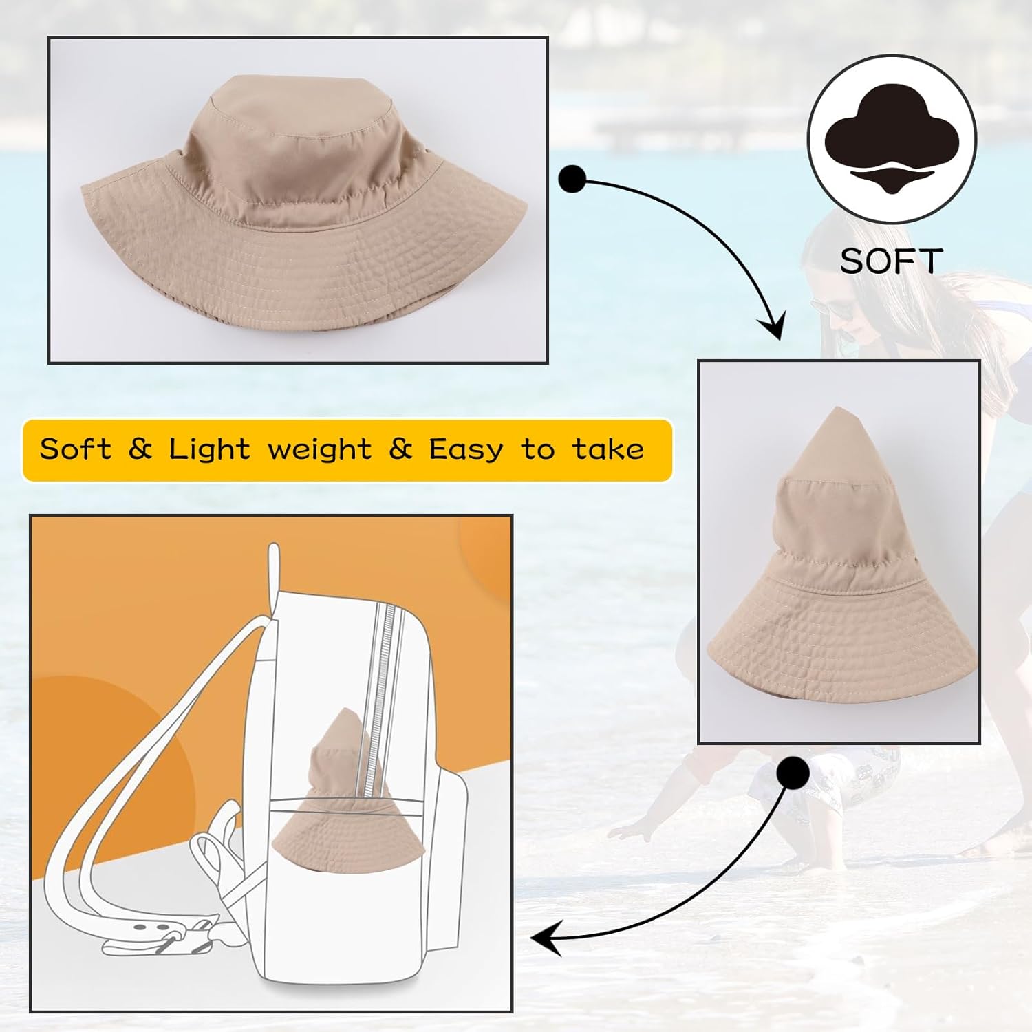 Peecabe Summer Baby Sun Hat for Boys Girls UPF 50+ Wide Brim Toddle Bucket Hat Adjustable Baby Beach Cap 0-8 Years