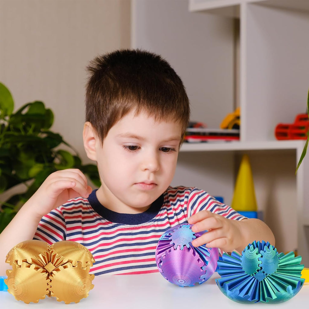 Gear Ball Fidget Toy - 3D Printed Stress Relief Spinner, Educational and Fun Gift for Kids & Adults, Durable & Eco-Friendly, Ideal for Birthday (Gold)