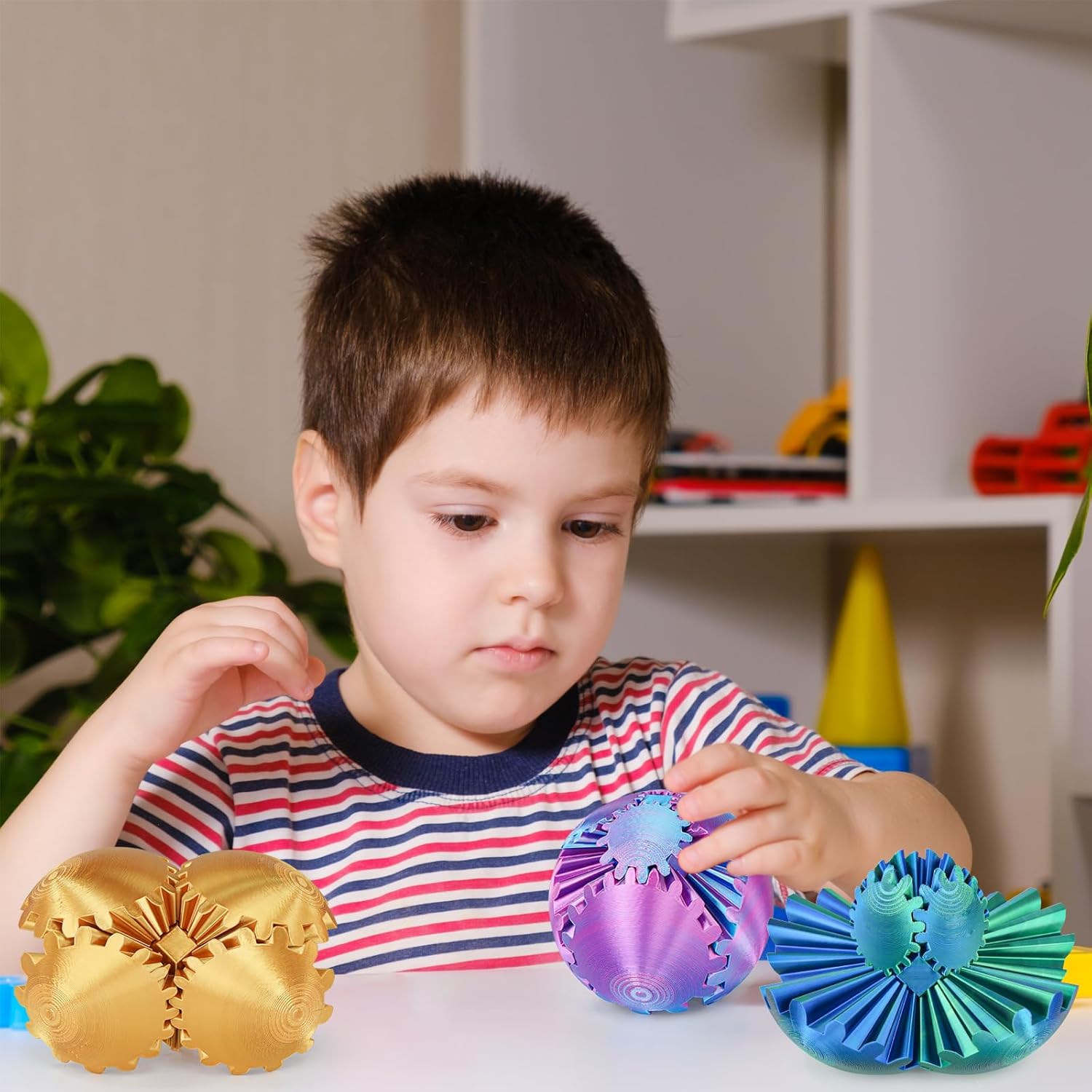 Gear Ball Fidget Toy - 3D Printed Stress Relief Spinner, Educational and Fun Gift for Kids & Adults, Durable & Eco-Friendly, Ideal for Birthday (Gold)