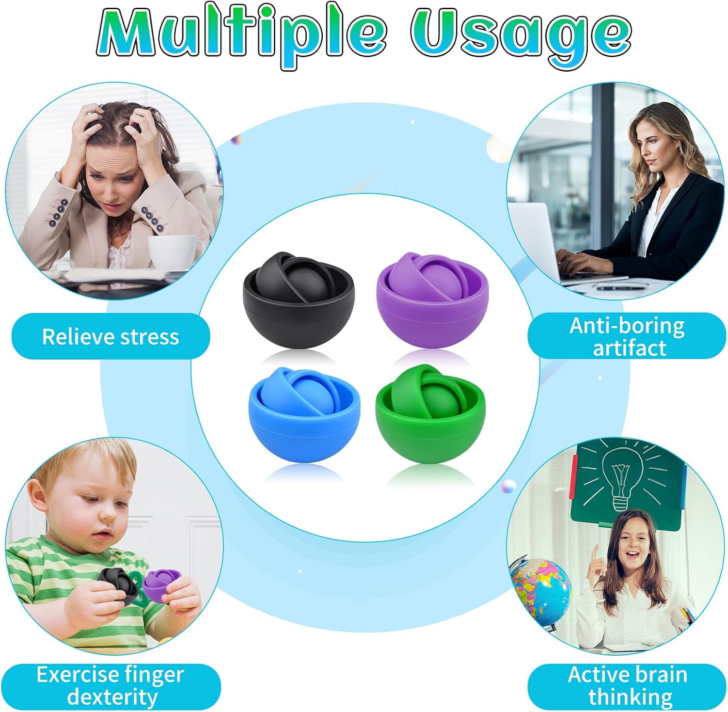 Fidget Toy for Adults, Fidget Gyro Toys, Gift Ideas Fidgets Gifts for Boys Girls Teens Kids, ADHD Autism Stress Relief Finger Toy Hand Fidget Spinner (4PC)