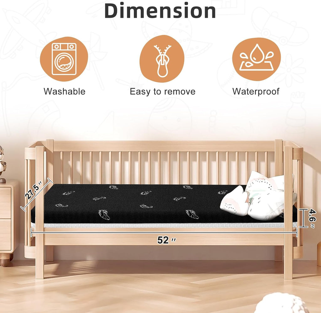Crib Mattress, 52 x 27 Dual-Sided Comfort Baby and Toddler Mattress with Memory Foam, Waterproof, Breathable & Removable Cover with One of Side Cooling Fibers Specially Designed for Summer