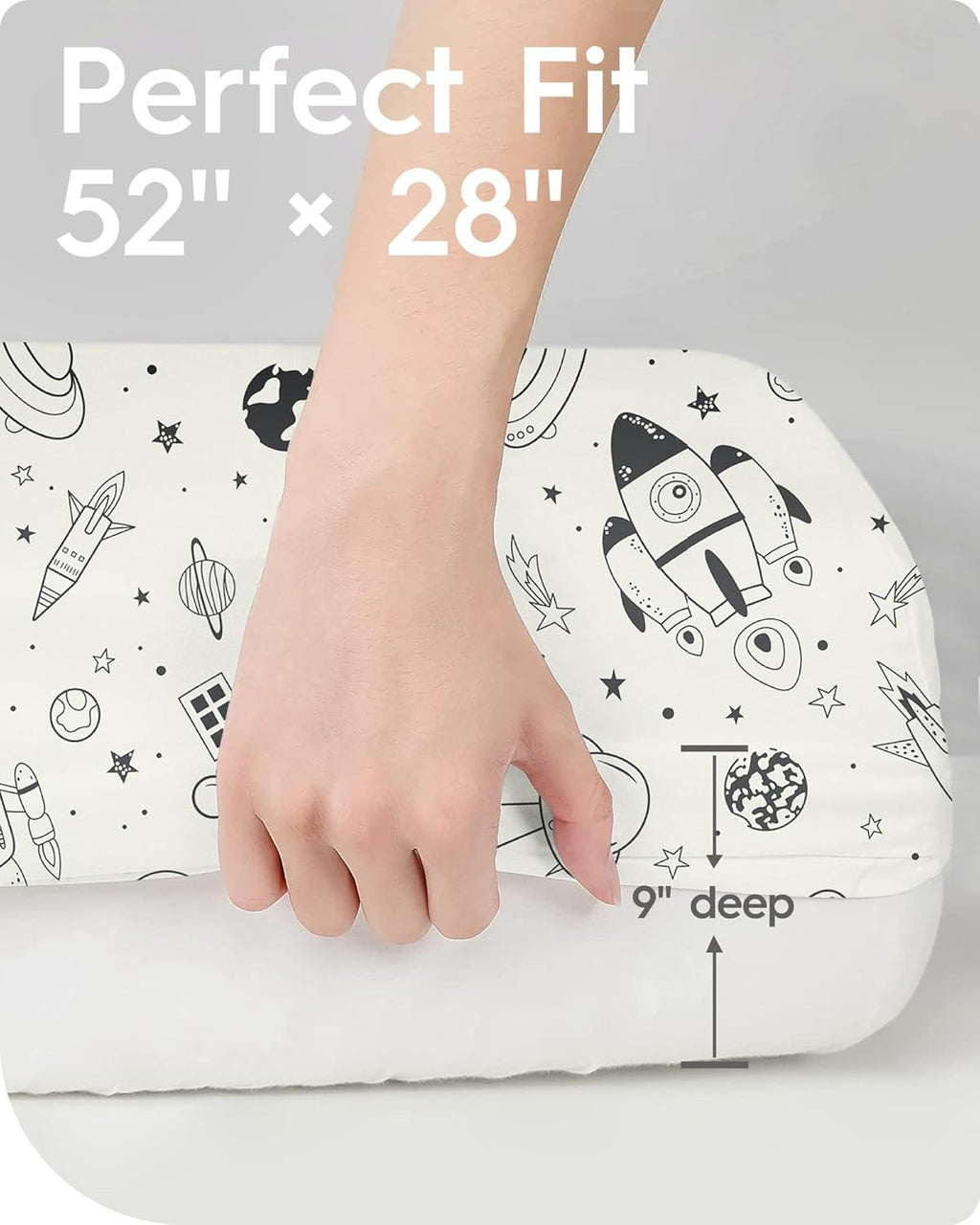 Crib Sheet for Boy Girl, Premium Soft Jersey Knit Fitted Crib Sheet, Safe and Snug, Durable, Stylish Crib Sheet, 28''x52''x9'' Extra Deep Pocket, Night Space