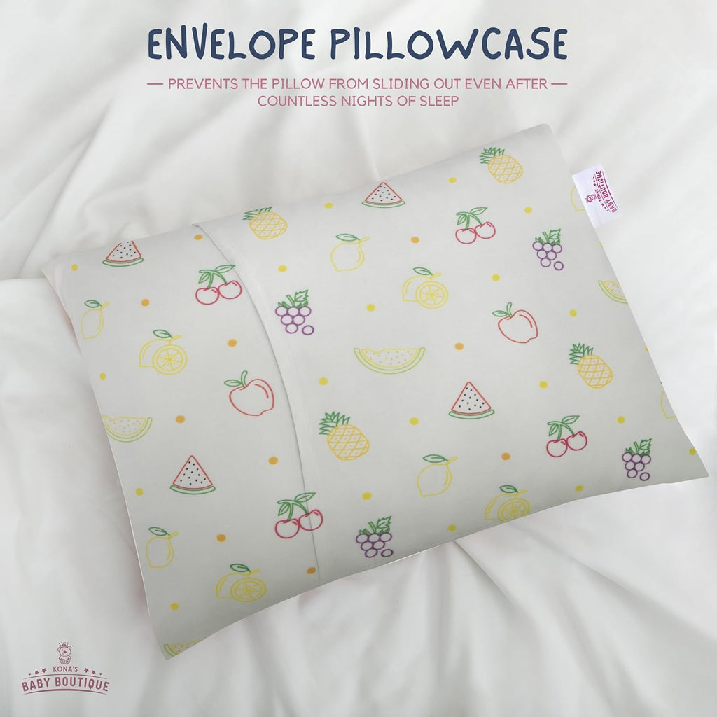 Yellow Fruits - Kona's Perfect Toddler Pillow with Softest Toddler Pillowcase - 13 x 18 inch Toddler Pillow - Toddler Pillow 2 Year Old, Toddler Pillow 3 Year Old