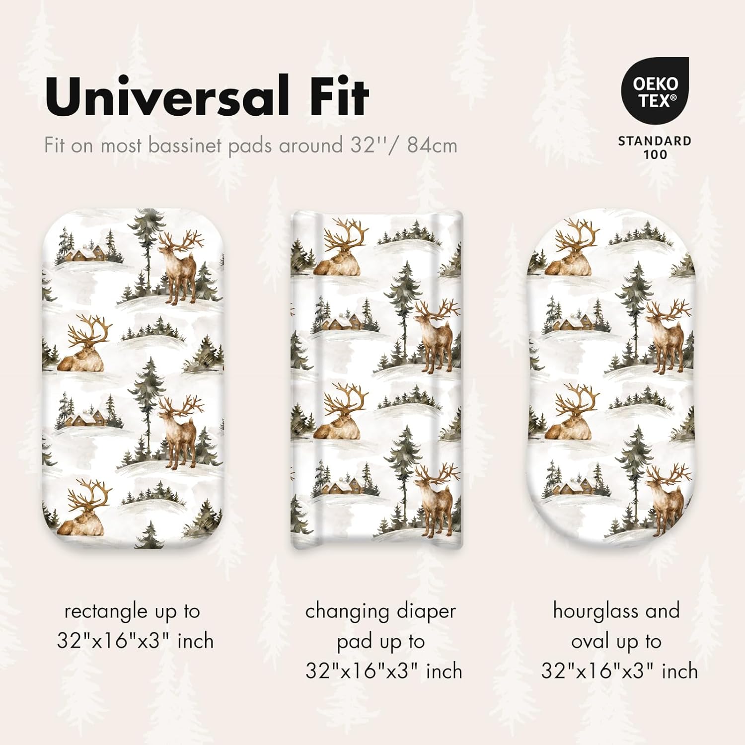 Gllquen Baby Bassinet Sheets 4 Pack, Breathable Cozy Fitted Mattress Sheet, Elastic Travel Crib Fashionable Floral Pattern, Standard Cradle Safe Sheets for Baby Boys Girls 32"x16" (Christmas elk)