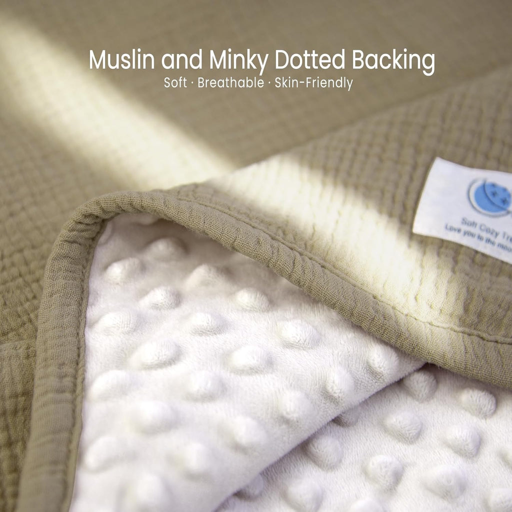 lulumoon Baby Blanket for Newborn Receiving: Minky Dot & Muslin Lightweight - Thermal Blanket Gift for Baby Shower & Hospital Welcoming 30"x40"（Olive）