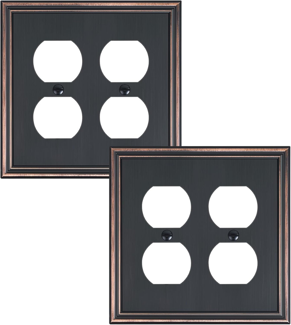 2-Pack Double Duplex Outlet Cover, Aged Bronze Decorative Switch Plates and Outlet Covers for Electrical Outlets, Durable Zinc Alloy Wall Plates, 2 Gang Receptacle Cover, Corrosion Resistant