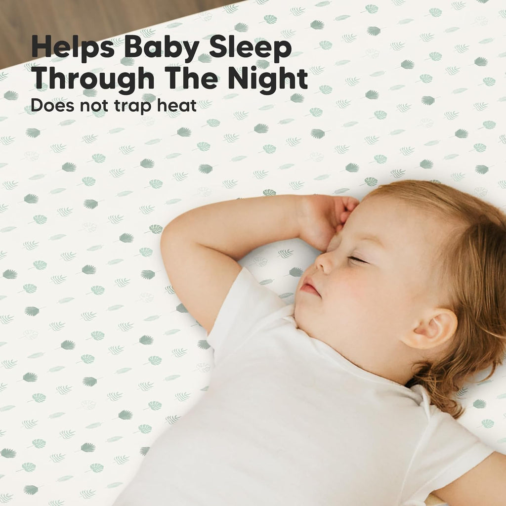 2-Pack Mini Crib Sheets Fitted - 38x26 Pack N Play Sheets for Pack and Play Mattress, Organic Cotton, Soft & Breathable Playard Bedding, Neutral Mini Toddler Bed Cover for Boys, Girls (Tropic Oasis)