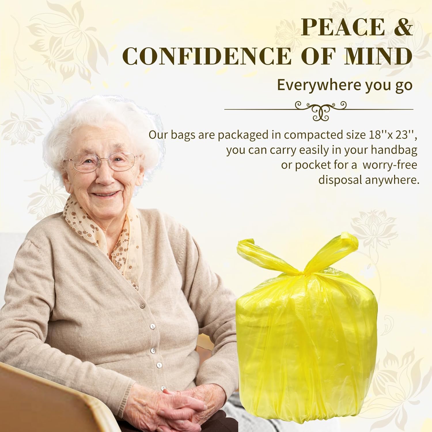 Large Adult Diaper Disposal Bags (18 x 23in), 96 Count, Lemon Scented, Waste Disposal for Elderly, Baby Dipaer Trash Bags, Sanitary Prouducts & Pet Waste Disposal, Yellow