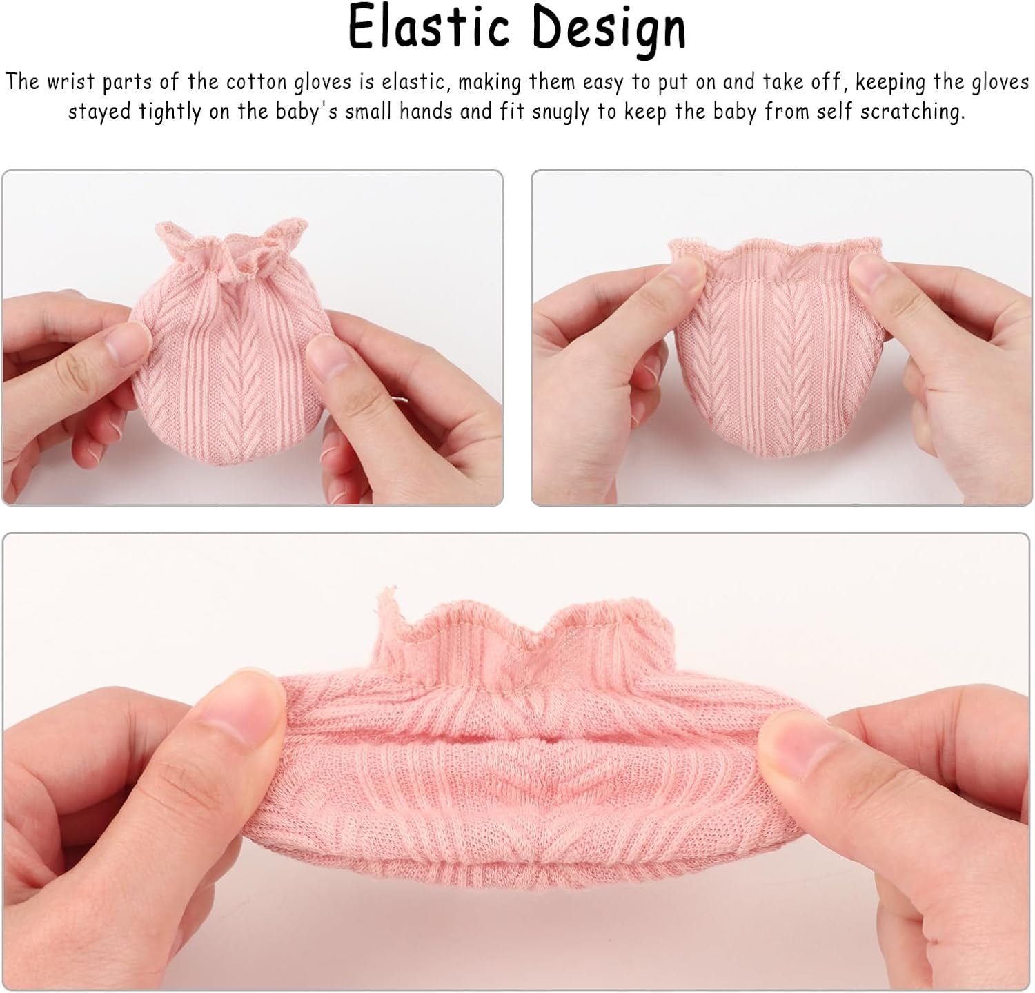 Newborn Baby Mittens No Scratch Cotton Elastic Wrist Gloves Infant Toddler Mittens for Baby Boy Girl 0-6 Months