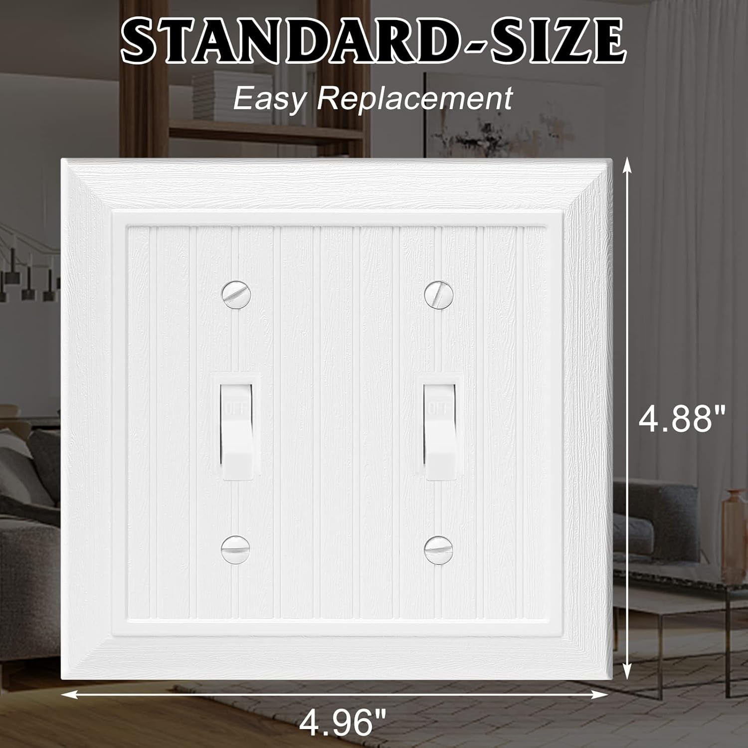 Modern Decorative Wall Plate Switch Plate Outlet Cover, Vintage Retro Wood Grain Design(Double Duplex-10 Pack, White)