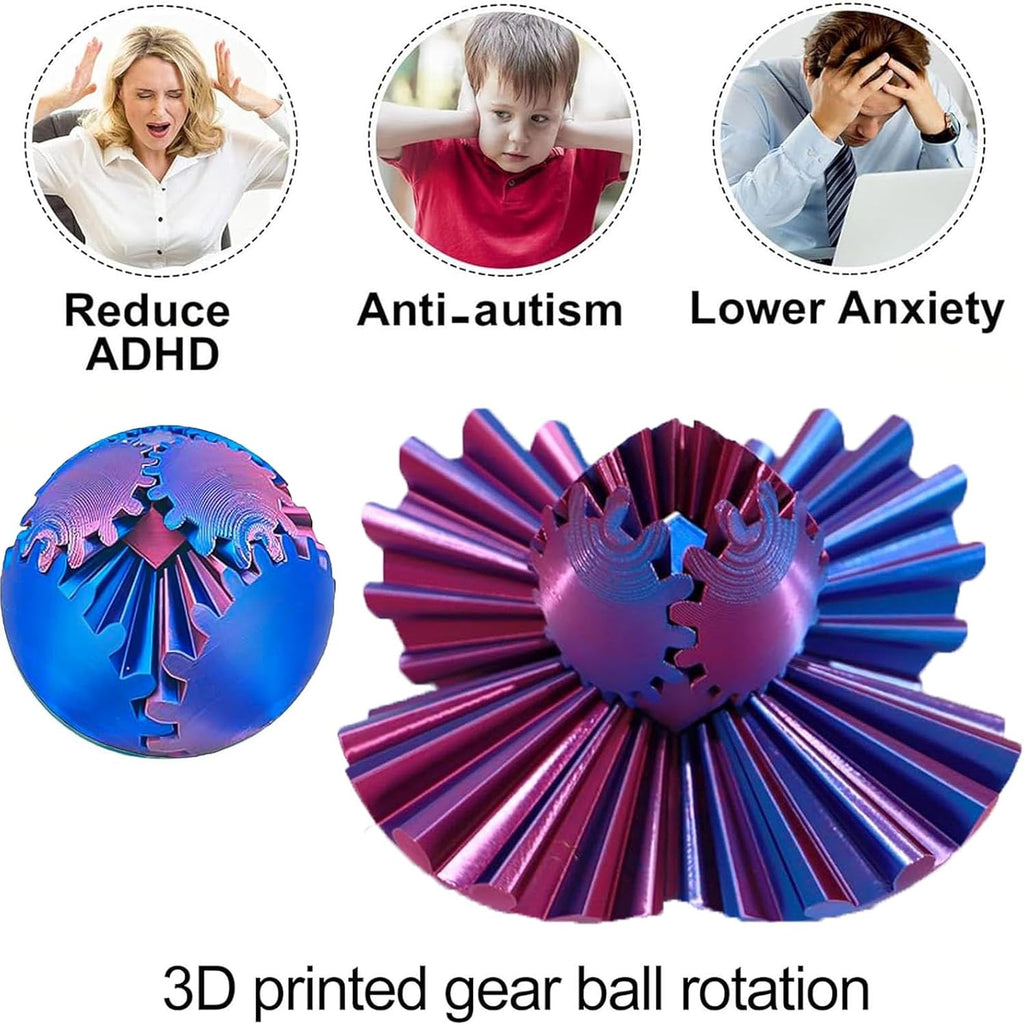 DIY Gear Ball, 3D Printed Gear Ball, Gear Ball Spin Ball or Cube Fidget Toy, Gear Sphere Desk Toy, Perfect for Stress and Anxiety Relaxing Fidget Toy Kids Adult Christmas Birthday Gift (Purple)