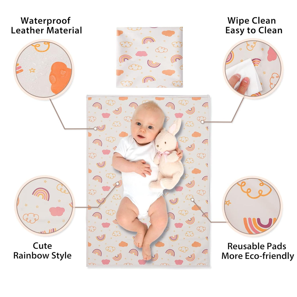 Vegan Leather Baby Changing Mat - Wipeable Portable Changing Pad, Foldable Travel Changing Mat for Baby, Newborns Toddlers Shower Gifts (Rainbow,20"*28")