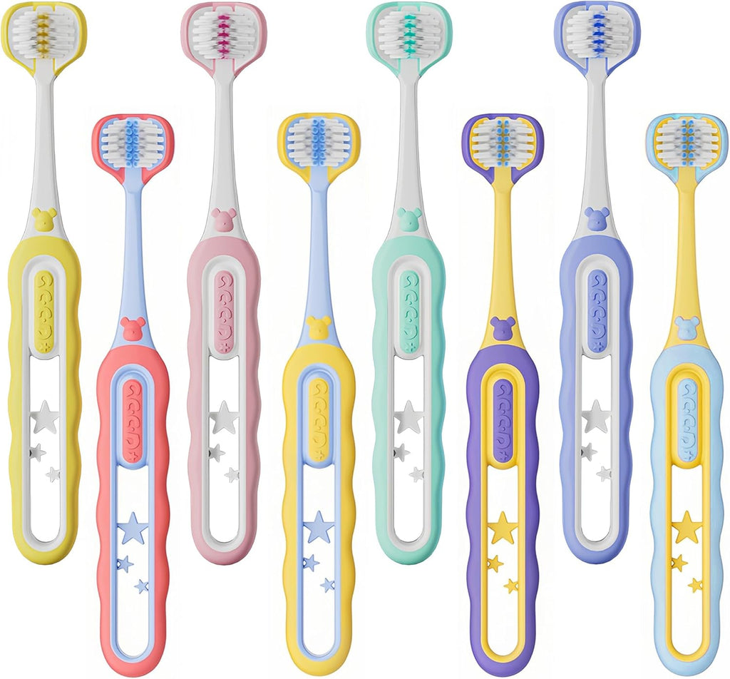 EASICUTI Soft Toddler Toothbrushes, Efficient 3 Sided Toothbrush, Baby Toothbrush 12 Months and up, Infant Tooth brush, Toddler Training Tooth brush for Ages 1-8 Years, Cleans All Sides-8 Pack, Patent