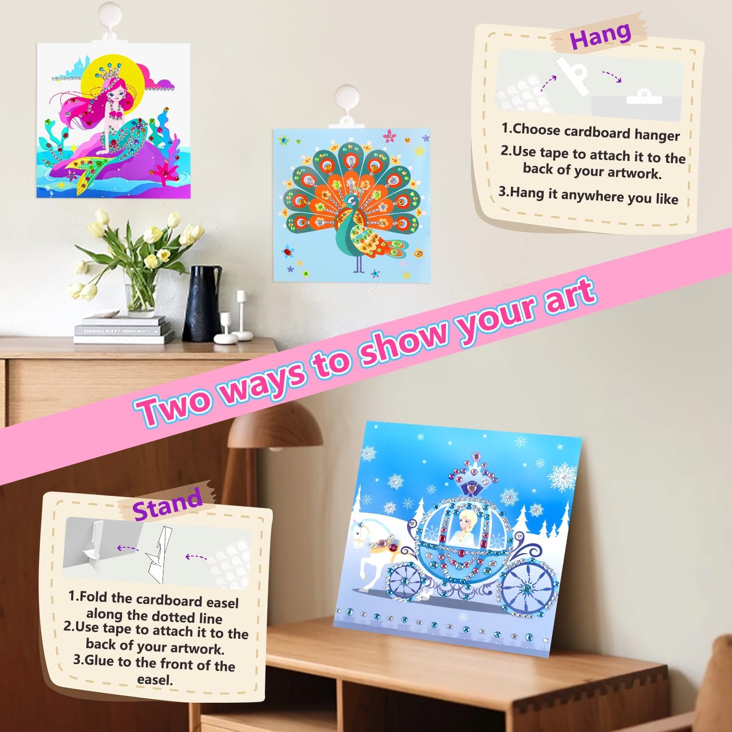 Marlrin Gem Sticker Kit for Kids, 8 Unicorn Princess Themes, Crafts Kits for Girls Ages 4-8, Arts & Crafts Toys, Diamond Art Kits for Kids - Birthday and Christmas Gift for Girls Ages 3, 4, 5, 6, 7, 8