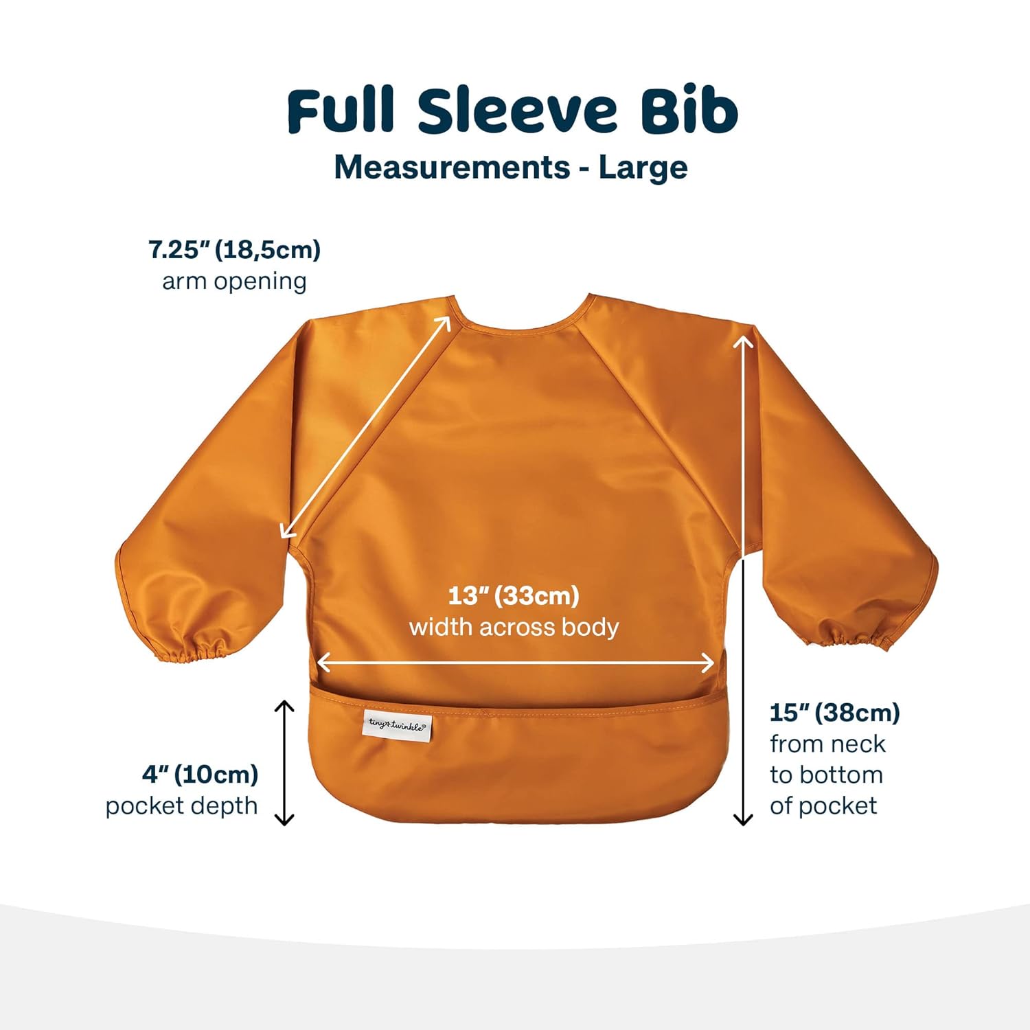 Tiny Twinkle Mess Proof Baby Bibs, 2pk Waterproof Smock Baby Bibs for Eating, Machine Washable Long Sleeve Bibs, Baby Led Weaning, Toddler Bibs, BLW Supplies (Sand Cinnamon, Large 2-4 Years)