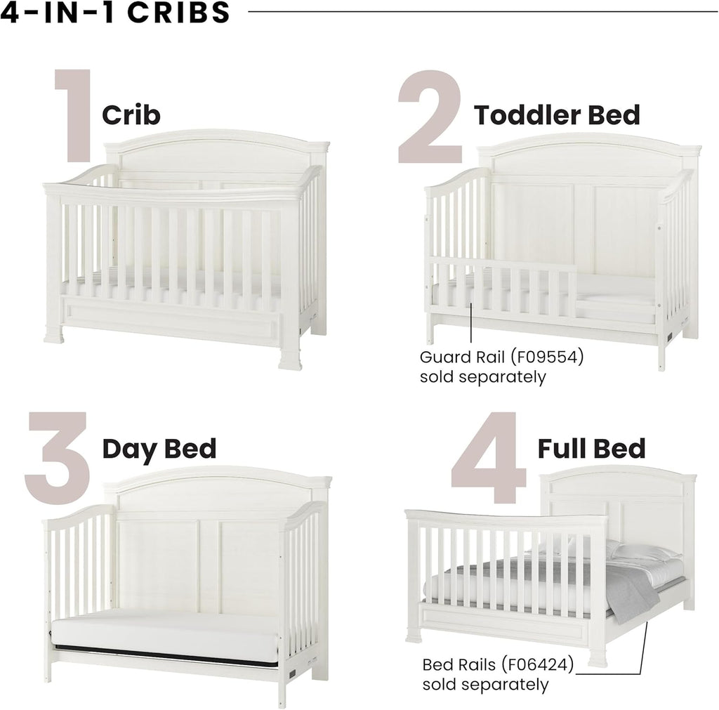 Child Craft Legacy Westgate 4-in-1 Convertible Crib, Baby Crib Converts to Day Bed, Toddler Bed and Full Size Bed, 3 Adjustable Mattress Positions, Baby Safe Finish, Fully Assembled (Vintage Linen)