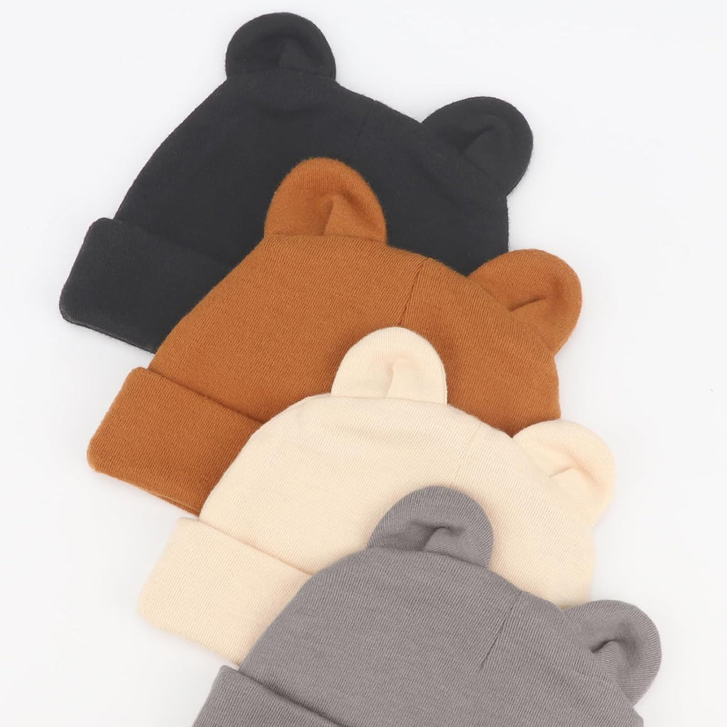 DRESHOW BQUBO 4 Pieces Baby Beanie Newborn Toddler Soft Cute Knit Hat Hospital Hats for Baby Boys Infant Cap Beanies
