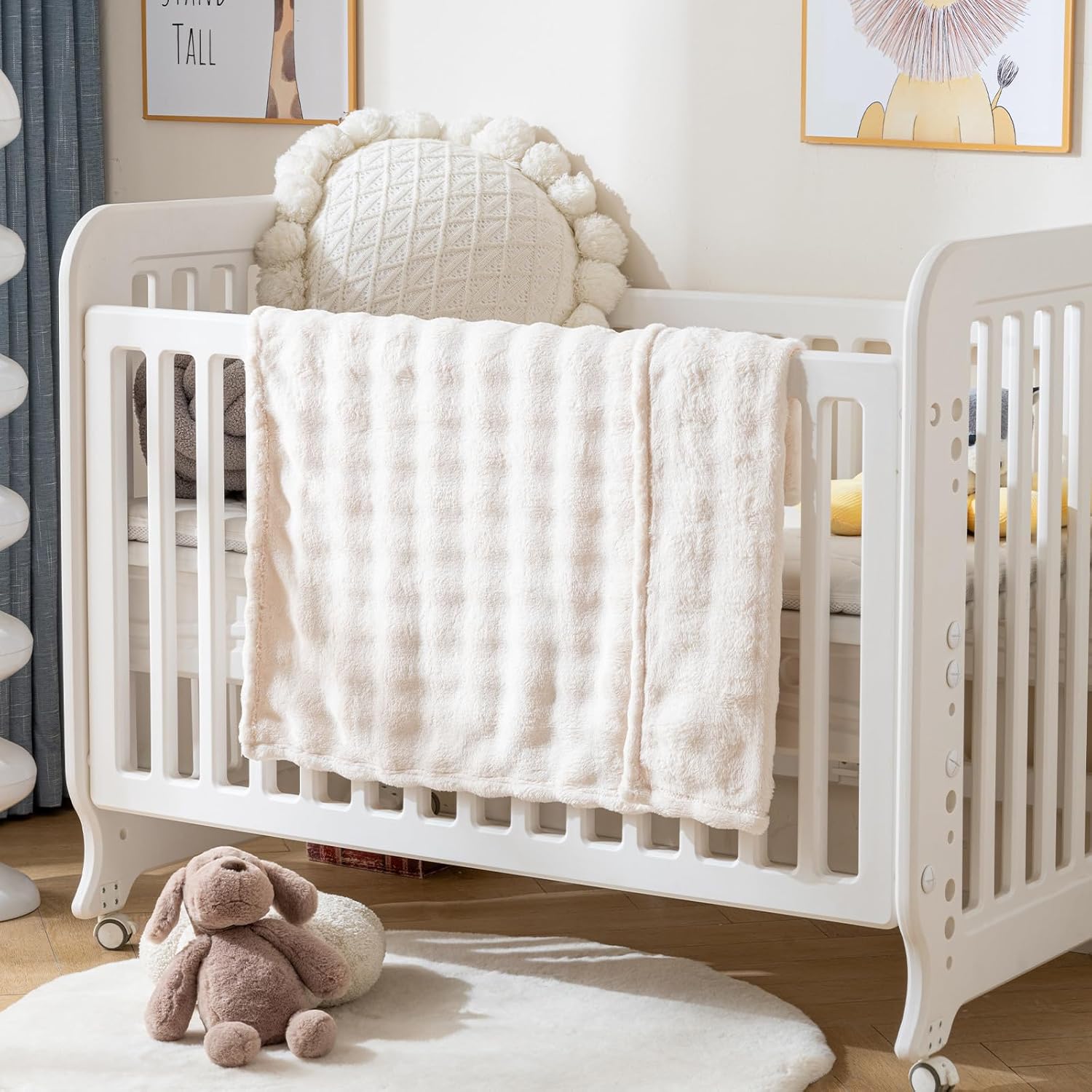 Fleece Baby Blanket for Boys Bubble Design, Warm Cozy and Fluffy Infant Newborn Toddler Small Receiving Blankets for Crib Stroller, 30x40 Inches, Off White