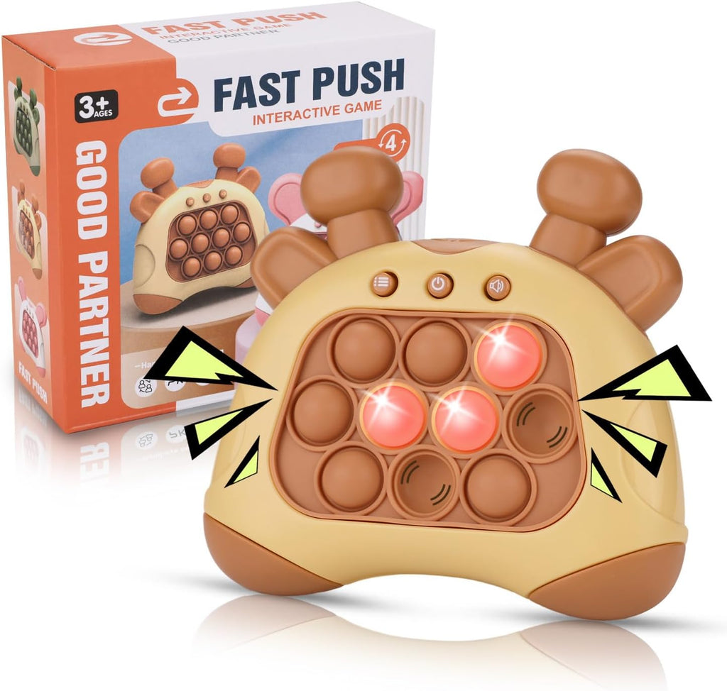 Fast Push Game, Deer Handheld Speed Push Bubble Game Console, Light up Pop Game Sensory Fidget Toys for Kids, Autism Sensory Toys, Birthday Easter Toy for Boys Girls Adults(Brown)