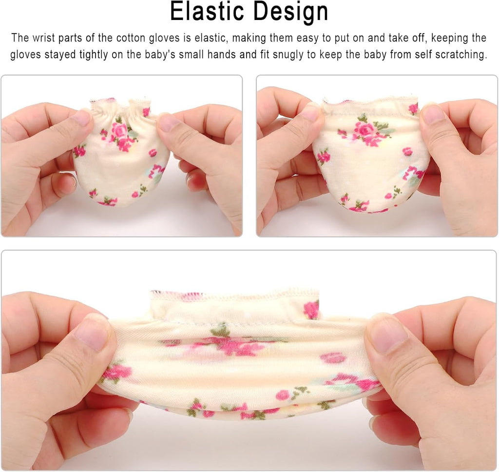 Newborn Baby Mittens No Scratch Cotton Elastic Wrist Gloves Infant Toddler Mittens for Baby Boy Girl 0-6 Months