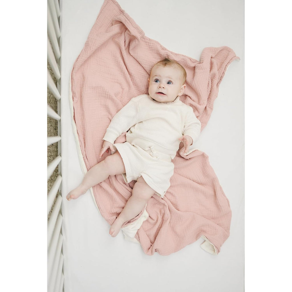 Konssy Baby Blankets for Unisex Boys Girls, Super Soft Nursery Minky Blankets with Muslin Cotton Front and Dotted Fleece Backing, Printed Bed Throws Newborn