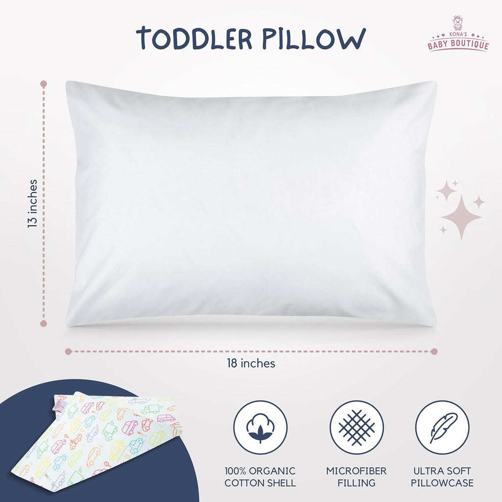 Kona's Perfect Toddler Pillow - Softest Pillowcase, 13 x 18 inch, Ages 2-3