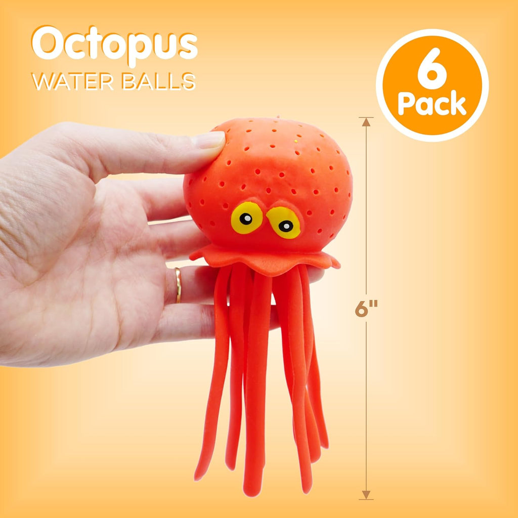 4E's Novelty Octopus Water Balls - Pack of 6 - Pool Toys for Kids Sensory Absorbent Water Splash Balls Bomb, Toddler Bath Toy, Swimming Pool Floating Swim Toys Outdoor Activity & Game