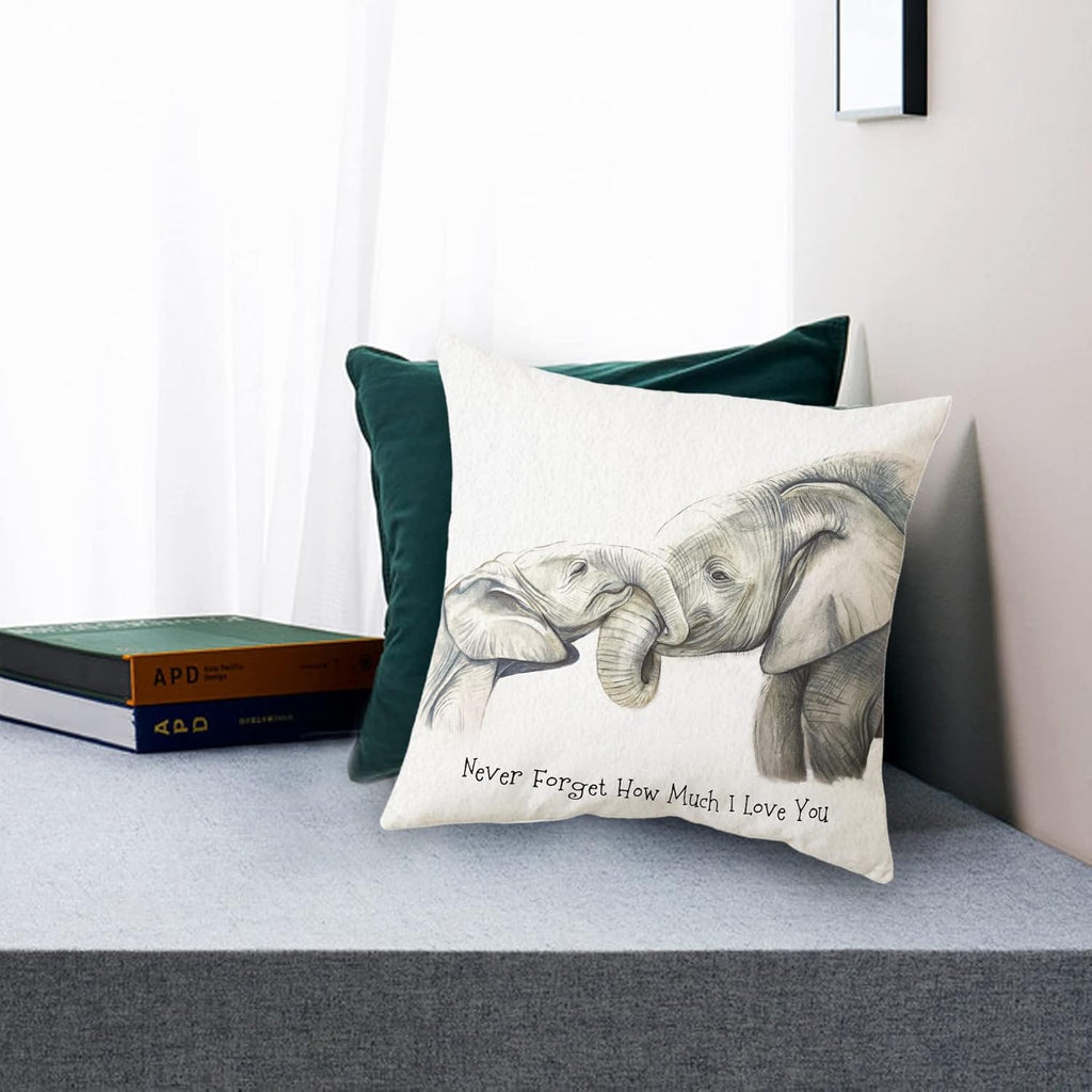 Sidhua Elephant Love Themed Pillowcase Decorations for Home, Baby Elephant Never Forget How Much I Love You Throw Pillow Cover 18”x18”, Valentine’s Day Gifts, Elephant Lover Gifts