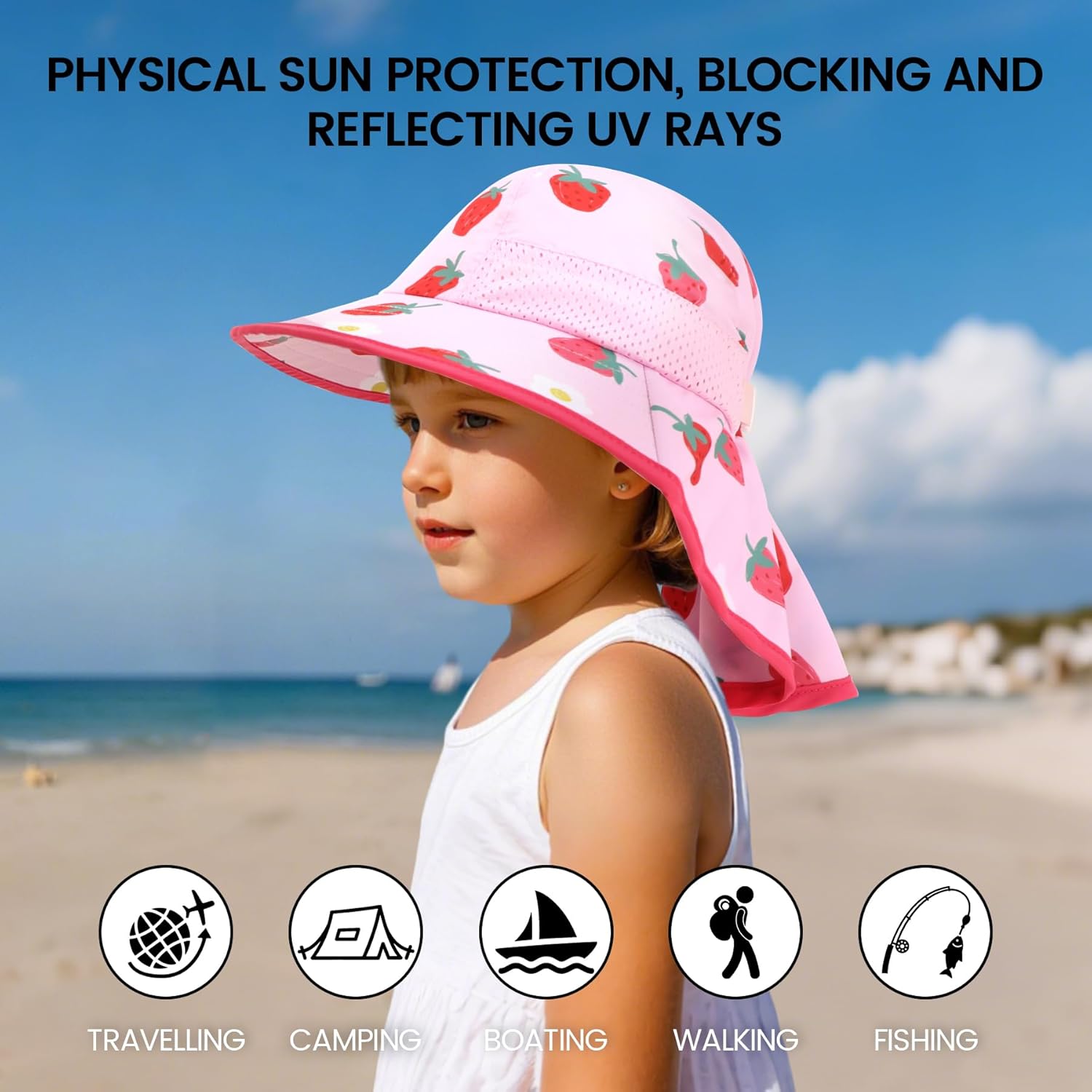 Baby Sun Hat with Neck Flap for Sun Protection Toddler Beach Hat UPF 50+ Outdoors 0-6 Years Boys Girls